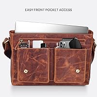 Vista 6 de VALENCHI Real Genuine Leather 14" Laptop Messenger Bag/Briefcase For Men & Women Cognac Vintage Lb04