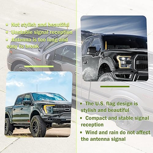 Miniatura 5 de Antena de bala para automóvil con bandera estadounidense, accesorios exteriores de camión, cubiertas de antena compatibles con GMC, Chevy Silverado,