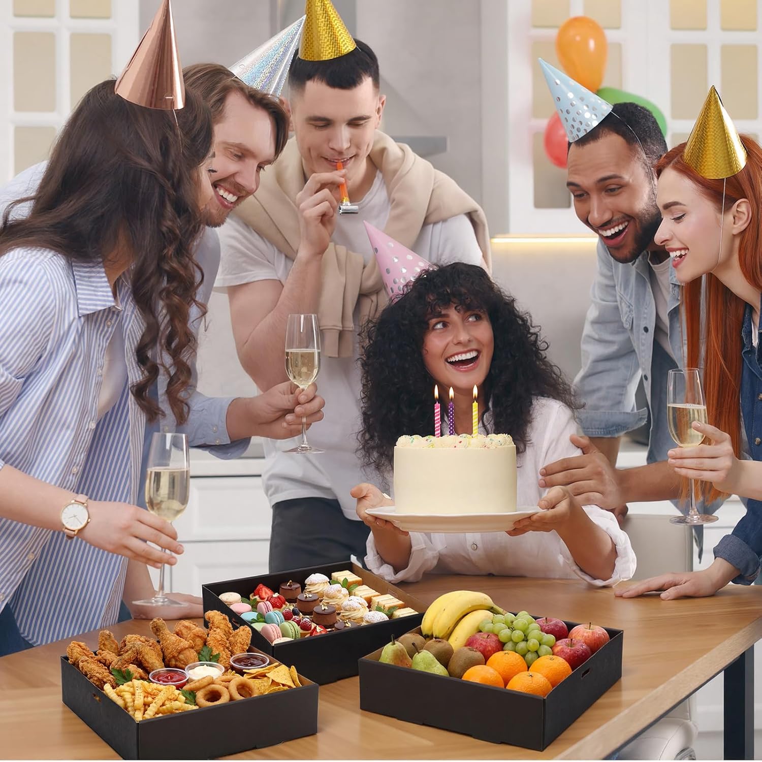 Remerry 20 Pack Black Bakery Boxes with Window Lids, 9.06 x 9.06 x 2.36 Inch Large Cookie Boxes, to Go Paper Food Containers Disposable, Greaseproof Pastry for Charcuterie or Cupcakes