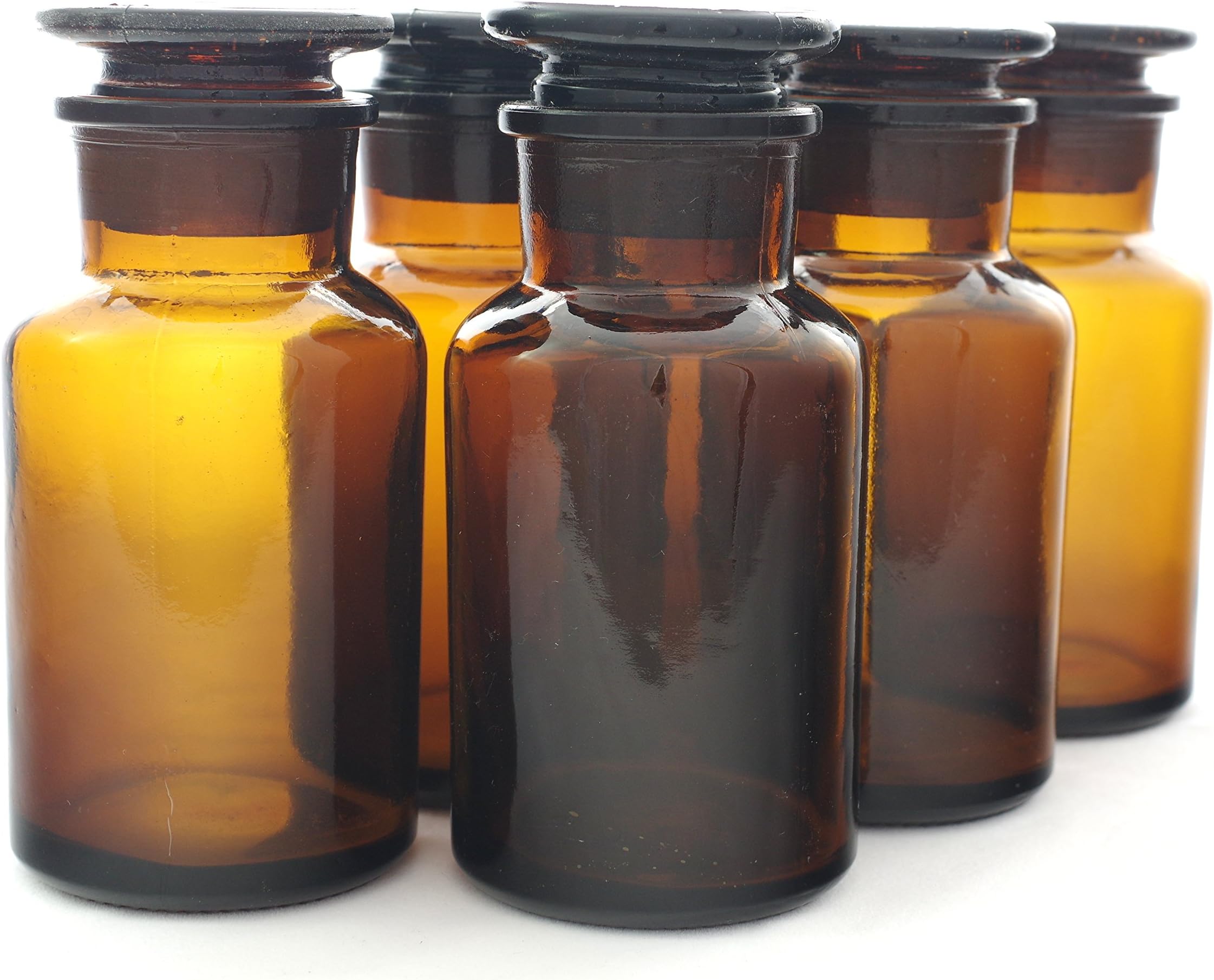 250ml (8.4 oz) Apothecary Jars(6 Pack): Amber Glass Bottles to Showcase Your Bitters, Spices or Seashore Treasures | Old School Styling to Style Your Bar or Kitchen | by High Desert Botanicals