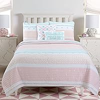 Vista 22 de Cozy Line Home Fashions Queen - Juego de edredón reversible de 7 piezas con bonito bordado de búho rosa, azul y verde, 100% algodón, colcha
