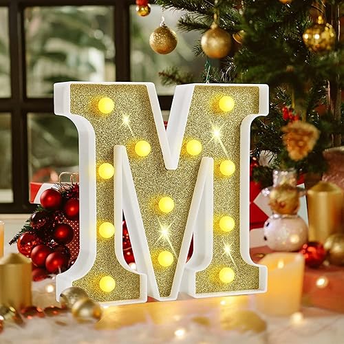 Miniatura 4 de Letras de marquesina con luces LED, letras de marquesina del alfabeto dorado, letrero de luz nocturna con purpurina para niñas, regalos de