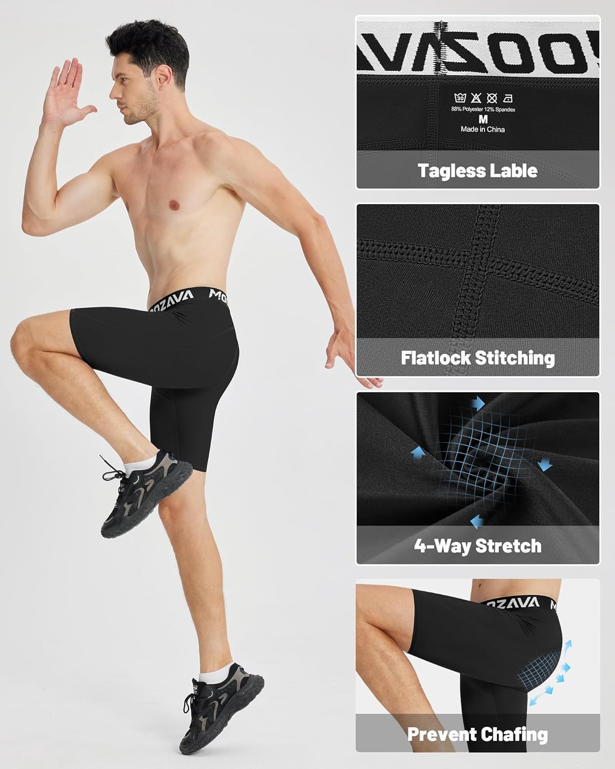 Moozava 1 or 2 Pack Mens Compression Shorts Spandex Shorts Performance Sport Athletic Underwear Workout Running Base Layer - Image 5