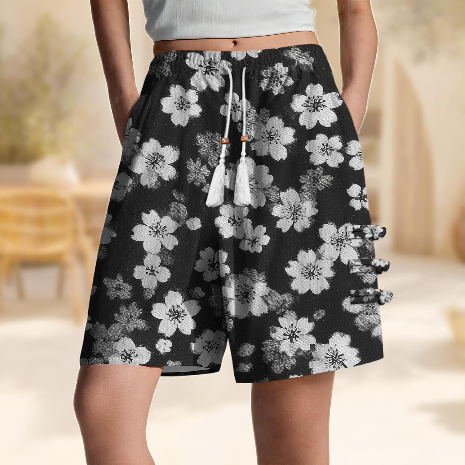 Shorts with Pockets for Women Lightweight Breathable Loose-Fit Elastic Waist Shorts Gym Yoga Wide Leg Activewear - Image 2