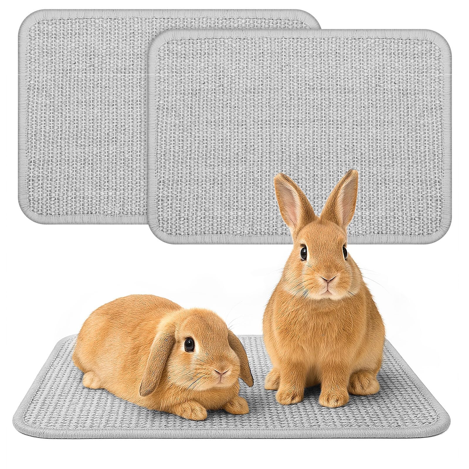 UPINS Kratzmatte für Kaninchen, 2 Stück Sisal Teppich für Krallen- und Zahnpflege, Bettwäsche zum Beißen und Schlafen (Grau)
