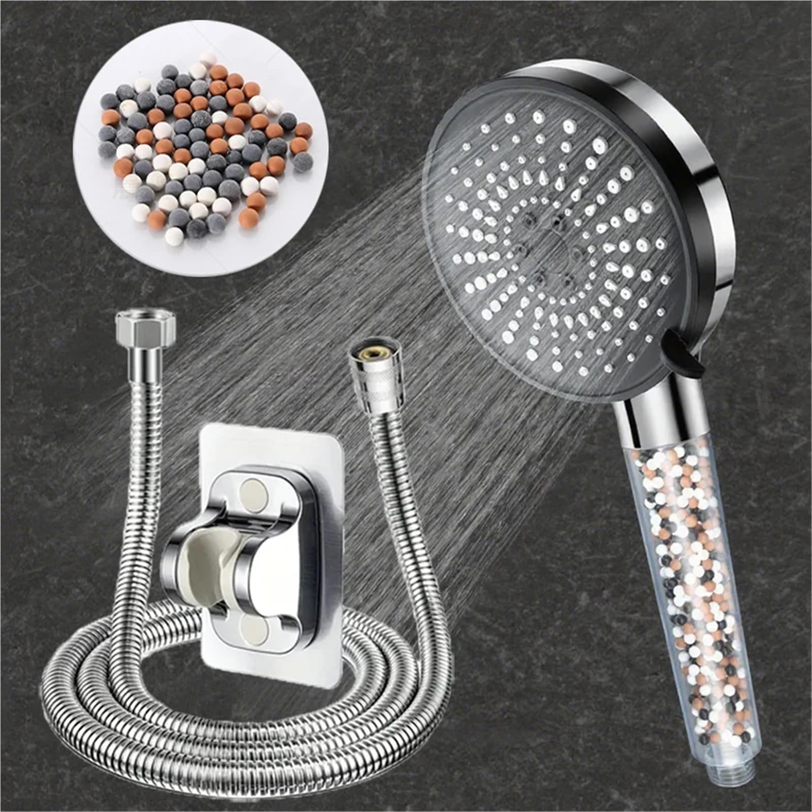Alcachofa de ducha 5-speed Water Adjustment Filter Shower Head High Pressure Negative Ion Hard Softening Set(Black)