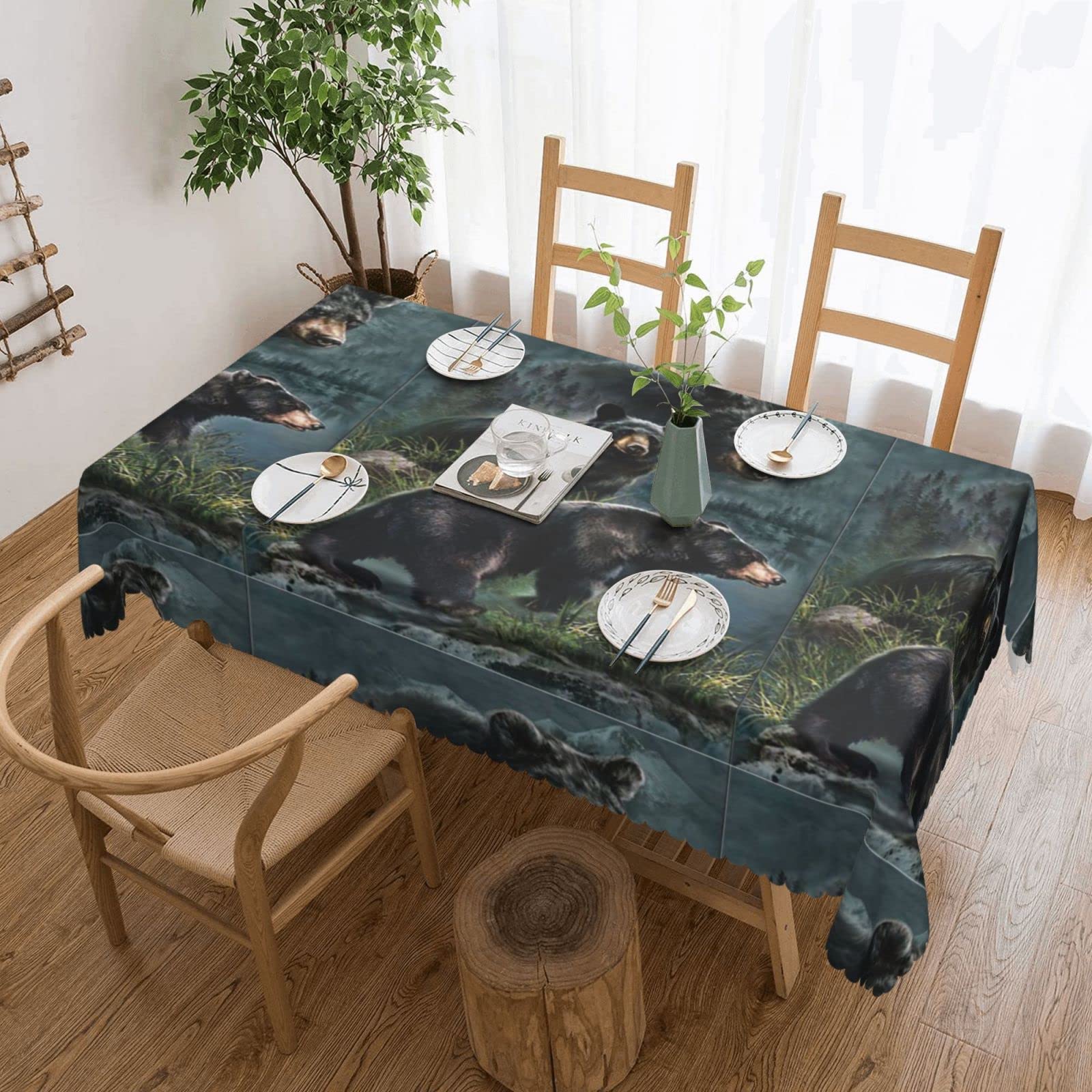 Nappe carrée lavable motif ours noir polyester table fête pique-nique