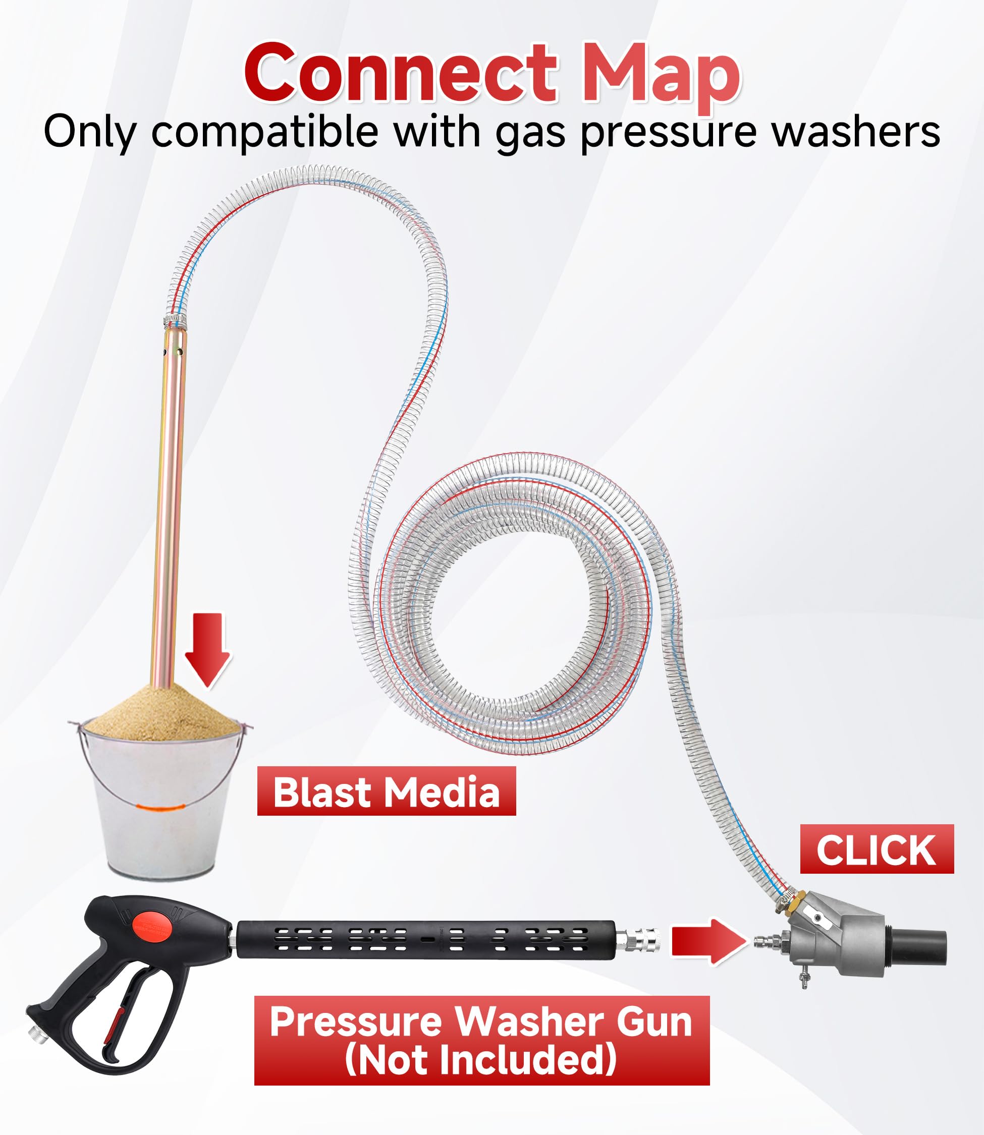 M MINGLE Kit de chorro de arena para lavadora a presión, pistola de arena húmeda de 5000 PSI para lavadora a presión, kit de chorro de arena para lavadora eléctrica, 8.0 GPM, conexión rápida de 1/4