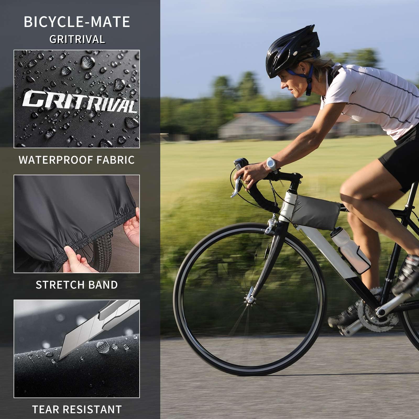 Fundas para bicicleta impermeables para almacenamiento al aire libre. Tiene tres colores y dos tamaños. La funda para bicicleta está equipada con un candado de cadena para portabicicletas