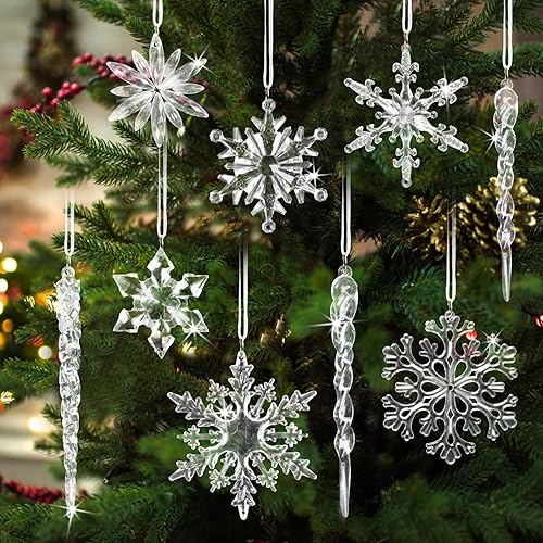 Juego de adornos de cristal para árbol de Navidad, 24 piezas de adornos colgantes de acrílico transparente para árbol de Navidad, invierno, país de
