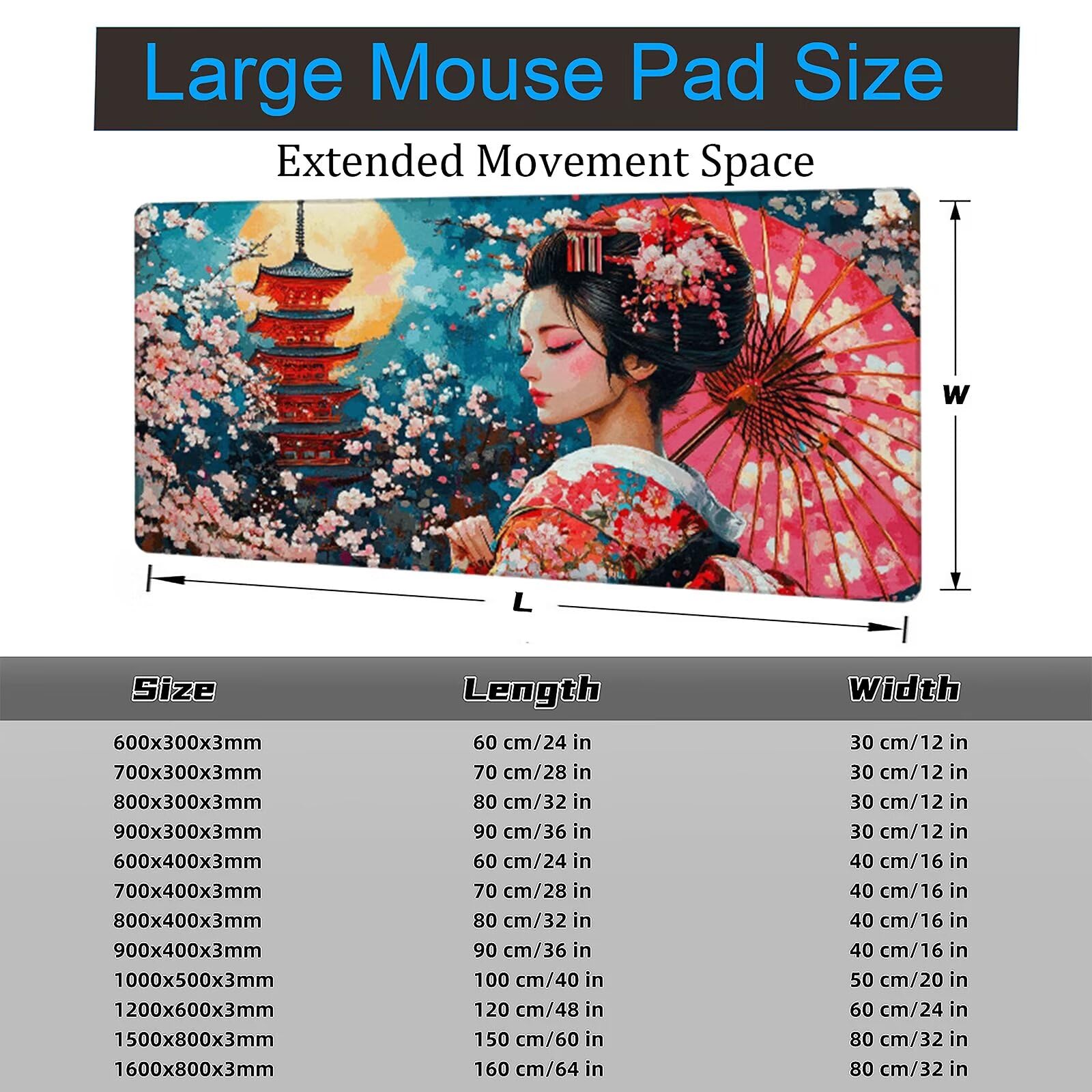 Japón Alfombrilla Ratón XXL 1200x600x3mm Mouse Pad Grande Gaming Mujer Alfombrilla Escritorio, Precisión y Velocidad en Juegos, Antideslizante Mousepad para Ratón y Teclado, Jugadores, Regalo YG-382