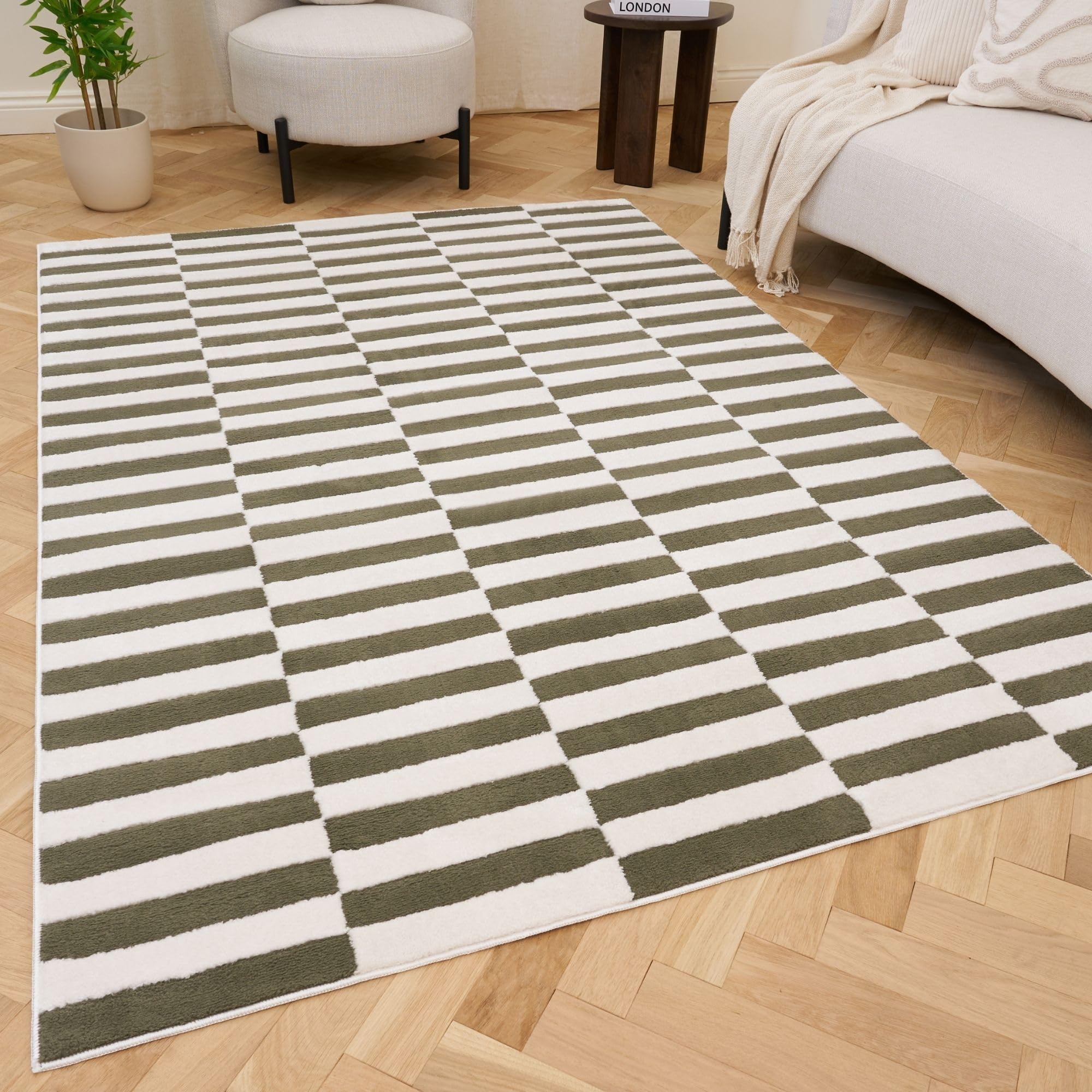 THE RUGS Loft Offset Stripe Area Rug - Olive - 80 cm x 150 cm
