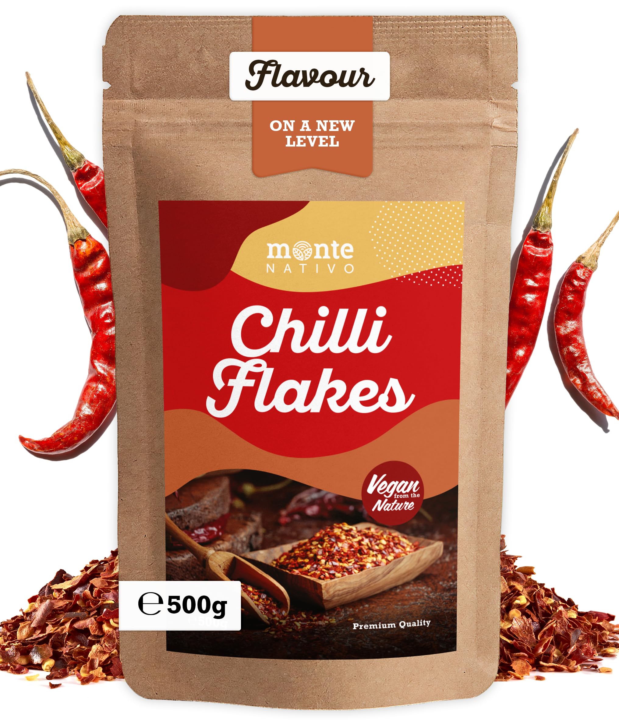 Chilli Flakes Monte Nativo (500g) - Crushed Chilli Flakes - Crushed Chillies - Gently dried and aromatic Spices ideal for Cooking and Seasoning