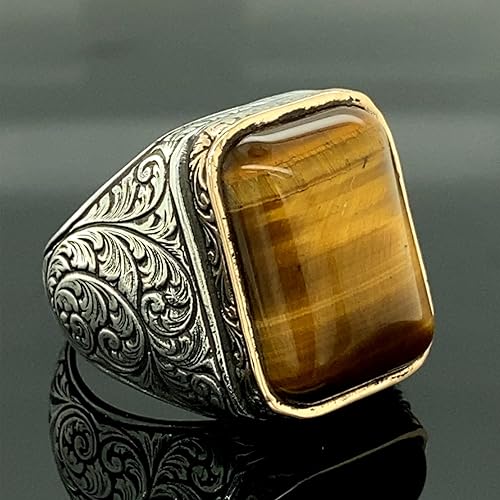 Miniatura 3 de Men Handmade Ring, Tiger Eye Stone Ring, Natural Tiger Eye Gemstone Ring, Turkısh Handmade 925k Sterling Silver Ring, Gift For Him