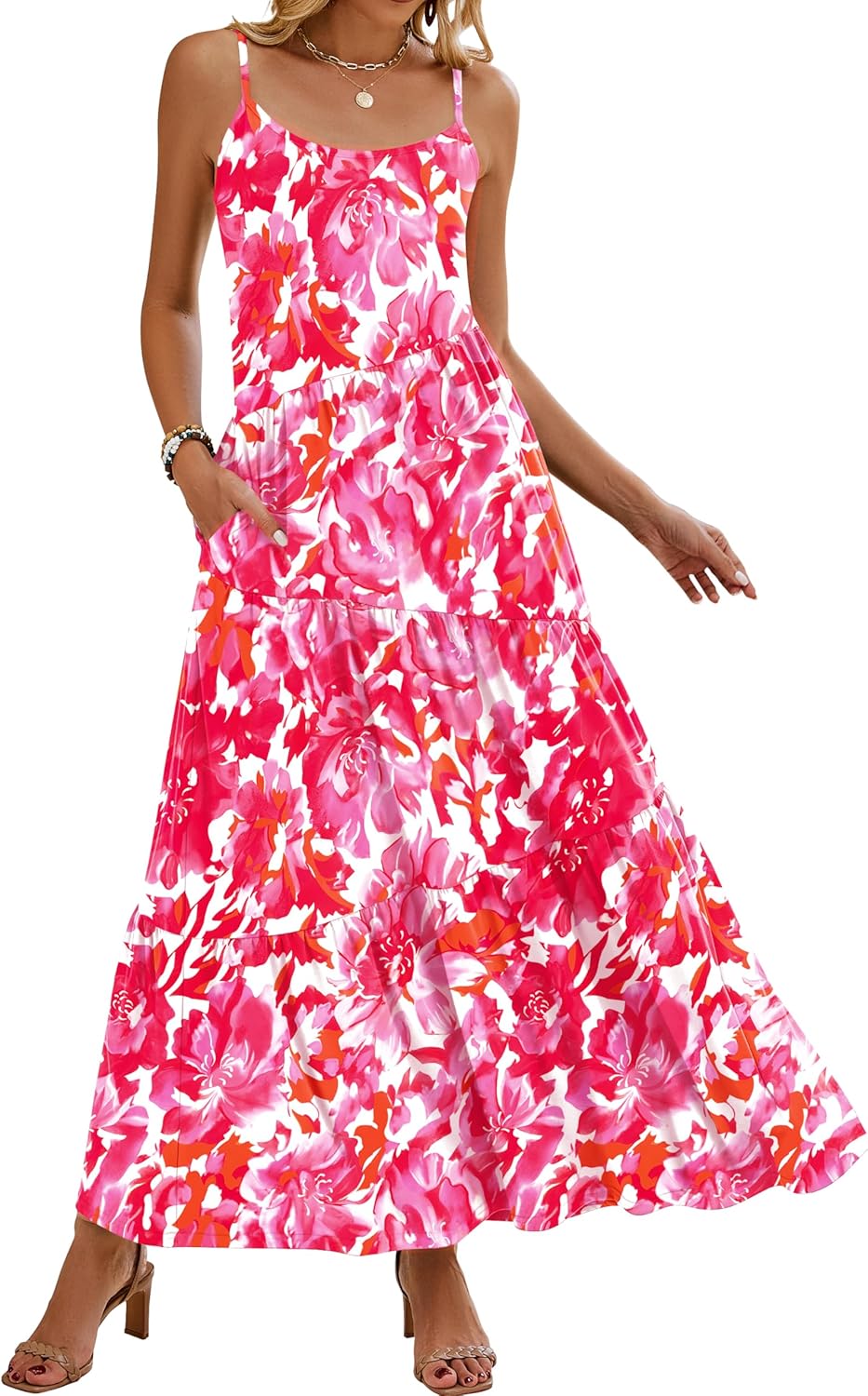 Naggoo Womens Summer Sleeveless Maxi Dresses Casual Beach Spaghetti Strap Long Dress Sundresses