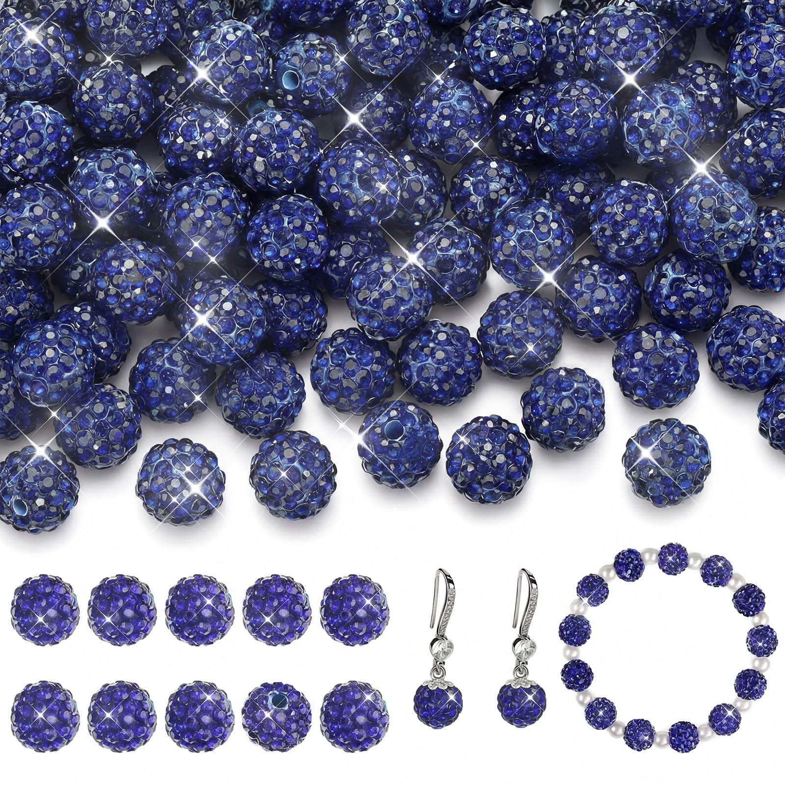 Perles rondes en argile polymère anti-ternissement bleu 10 mm avec boîte de rangement solide
