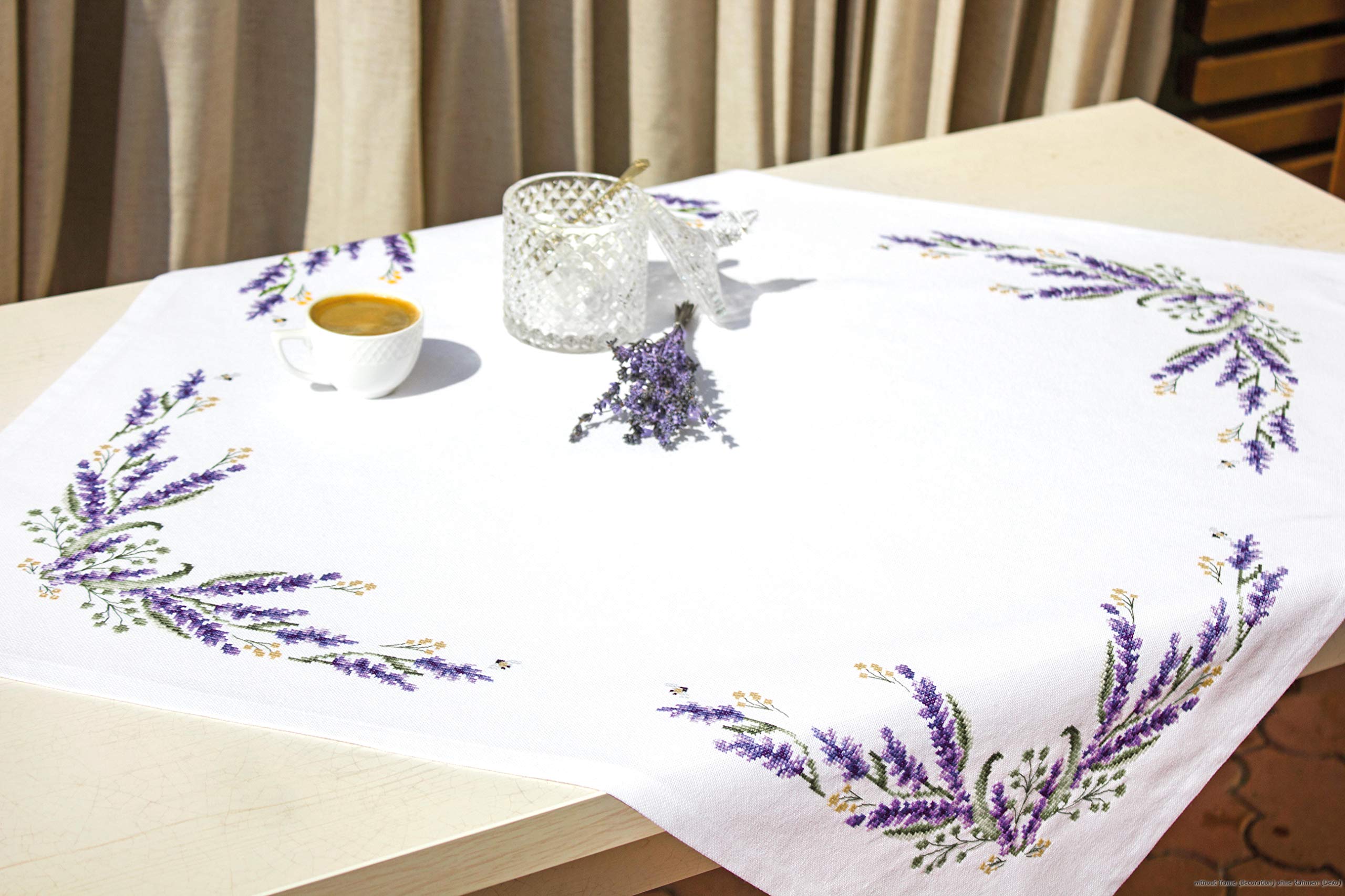 Lucas Multicoloured -S Fm007 Lavender Cross Stitch Kit Tablecloth, Cotton, Multi-Colour, 75 X 75 Cm