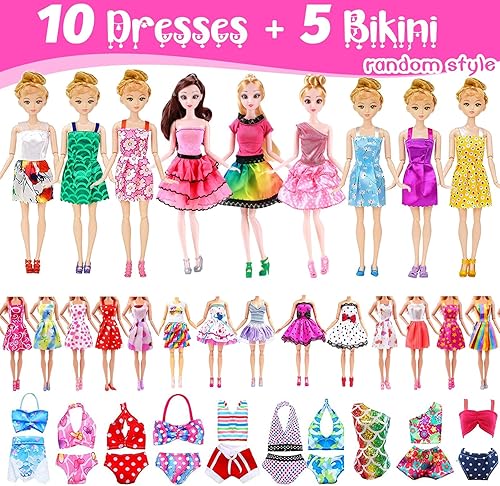 Miniatura 3 de Ropa de muñeca de 50 piezas para muñecas de 11.5 pulgadas, colección de accesorios de muñeca con 3 vestidos de princesa, 10 vestidos, 6 tops, 6