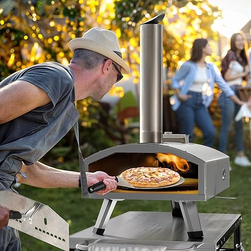 Miniatura 3 de YTIAHOME - Horno de pizza de 12 pulgadas, multicombustible para exteriores, con termómetro giratorio e integrado, máquina de pizza de combustible
