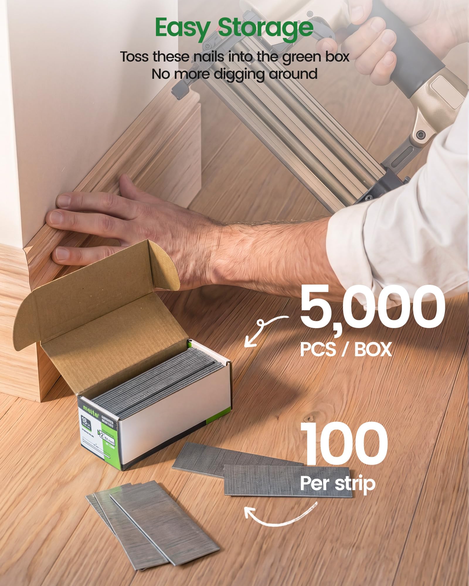 meite 18 Gauge Brad Nails, 2-Inch 18GA Brad Nails, Galvanized Nail Gun Nails for Pneumatic, Electric Brad Nailer Gun (5,000 Counts) — Amazon image 6
