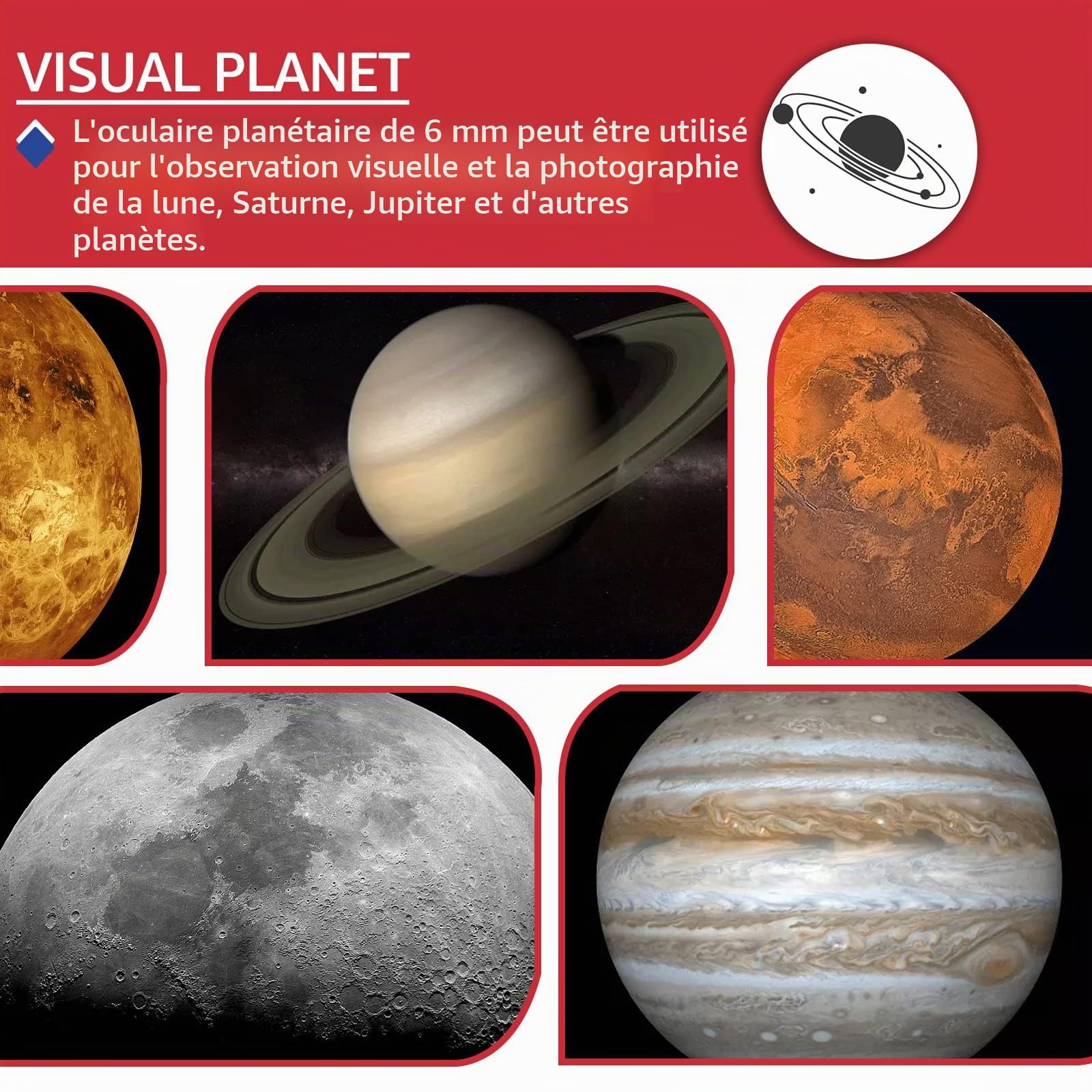Svbony Oculaire Telescope 6 mm, Oculaire Grand Angle 68 °, Oculaire Planétaire 1,25", Accessoires Télescopes Astronomie avec Lentille FMC, pour L'observation de la Lune et des Planètes