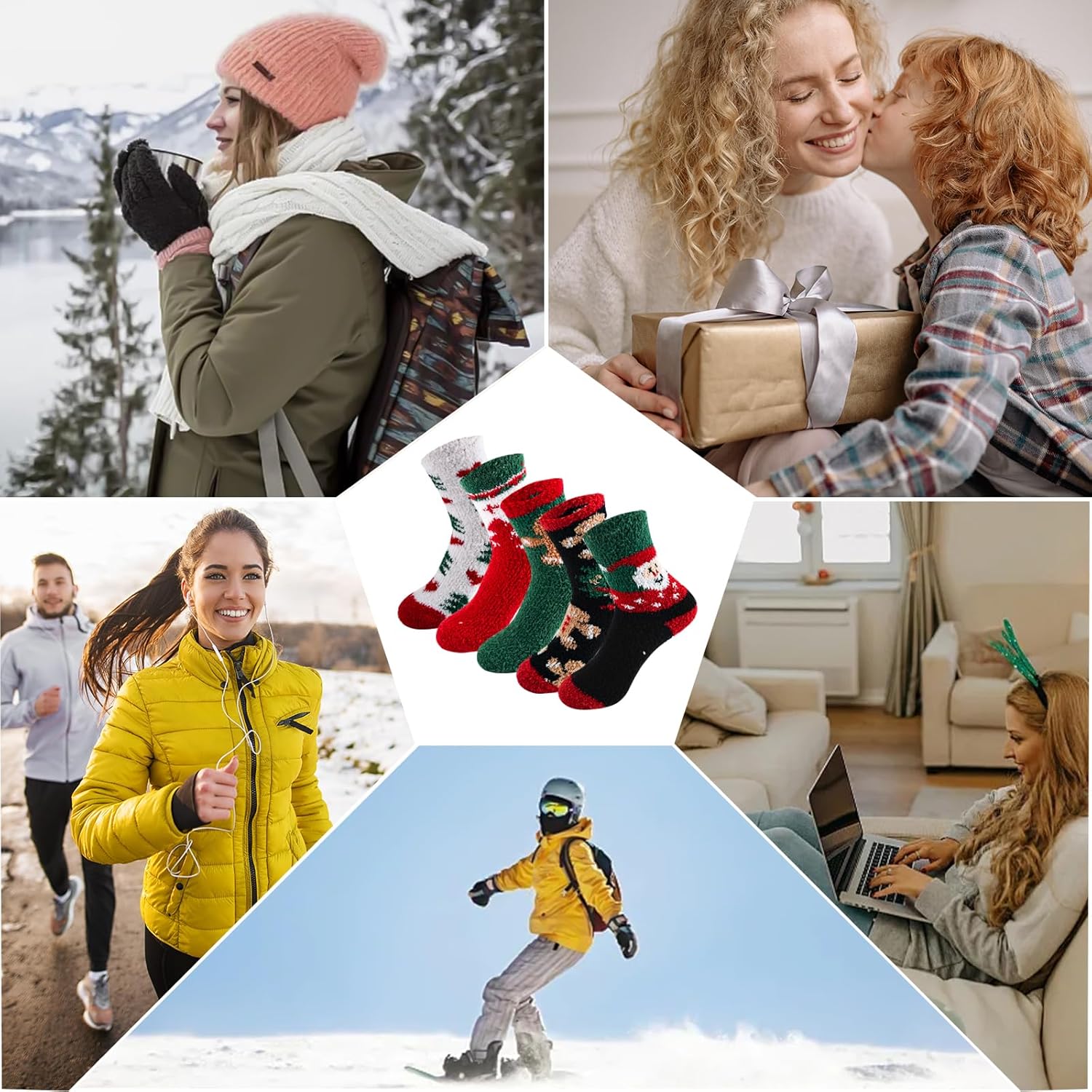 LKV 5 Pairs Wool Socks for Women - Stocking Stuffers Christmas Gifts for Women - Cute Cozy Thick Womens Socks - Image 2