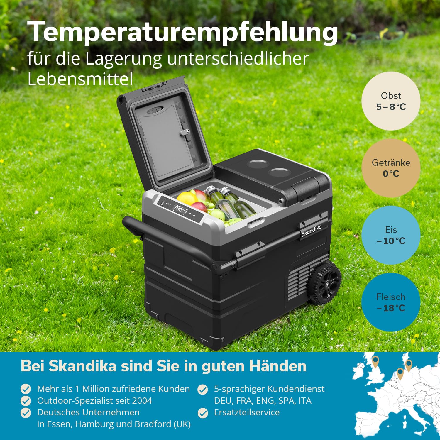 Skandika Auto-Gefrierbox 35 bis 55 L +10 ° bis -20 °C | Kompressor Kühlbox mit Trennwand, leise, Eco-Mode, mit 12 V Stecker oder Netzteil für Steckdose | Camping Kühlschrank für Auto, LKW, Bus, Camper