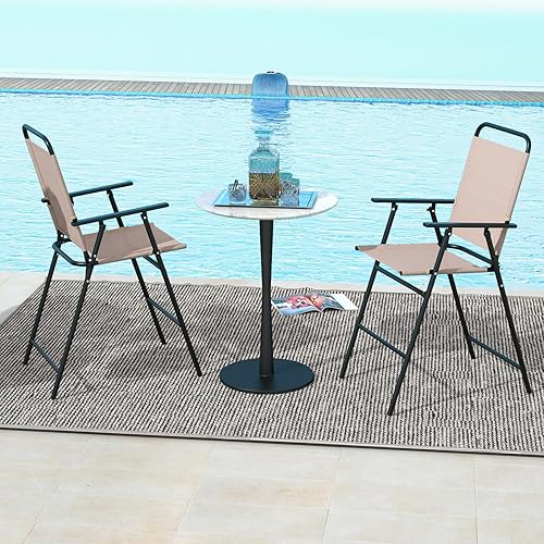 Miniatura 4 de Giantex Outdoor Folding Bar Chair Set of 2, Counter-Height Patio Chairs with Backrest, Armrests, Footrest, Metal Frame, Patio Furniture Chair Set