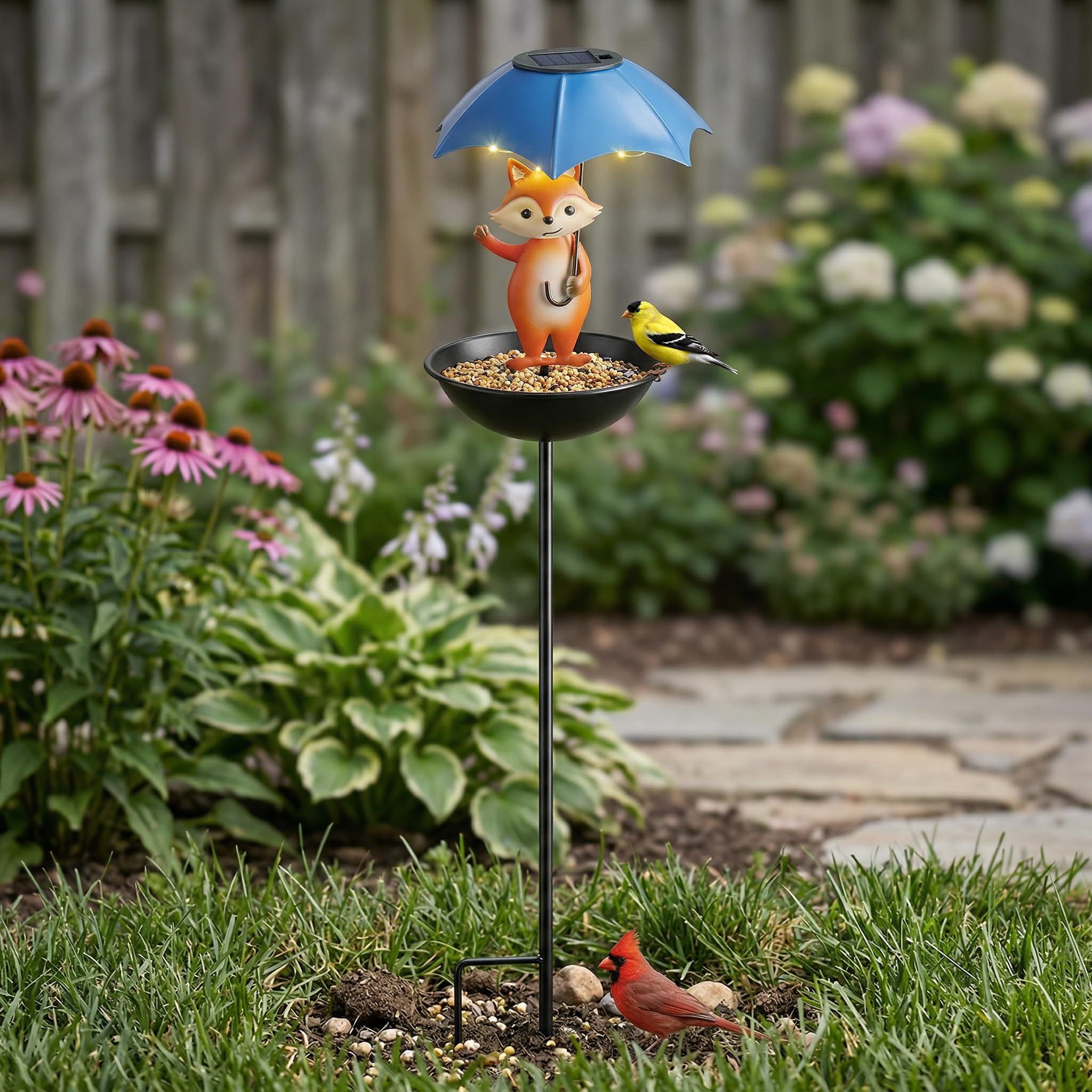 Mangeoire à oiseaux extérieure solaire suspendue lanterne renard métal