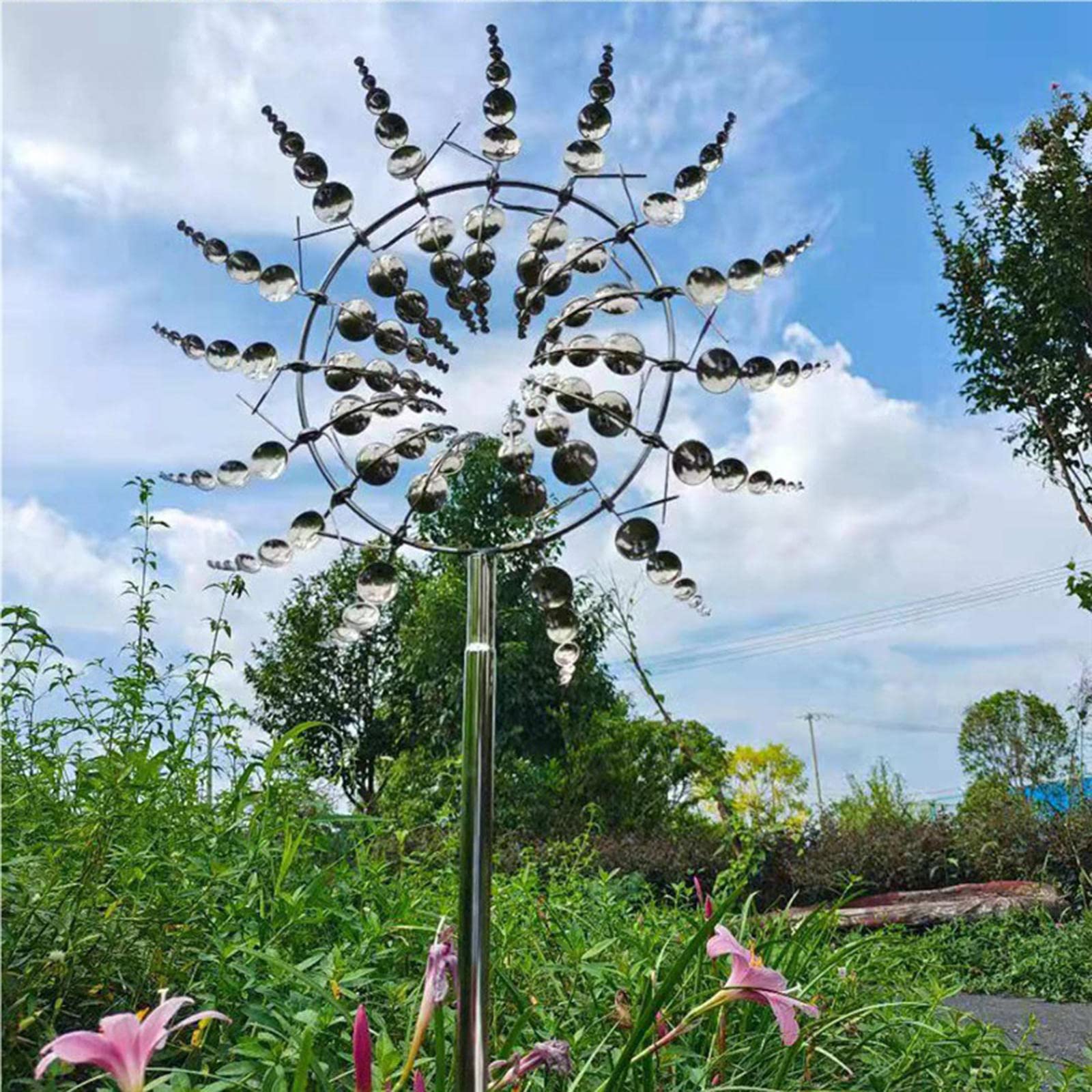 NAPQUINA Stainless Steel 14inch Metal Wind Spinner, Wind Catchers Decoration for Yard Patio, Spinner with Dual Wind Motion, Easy Assembly