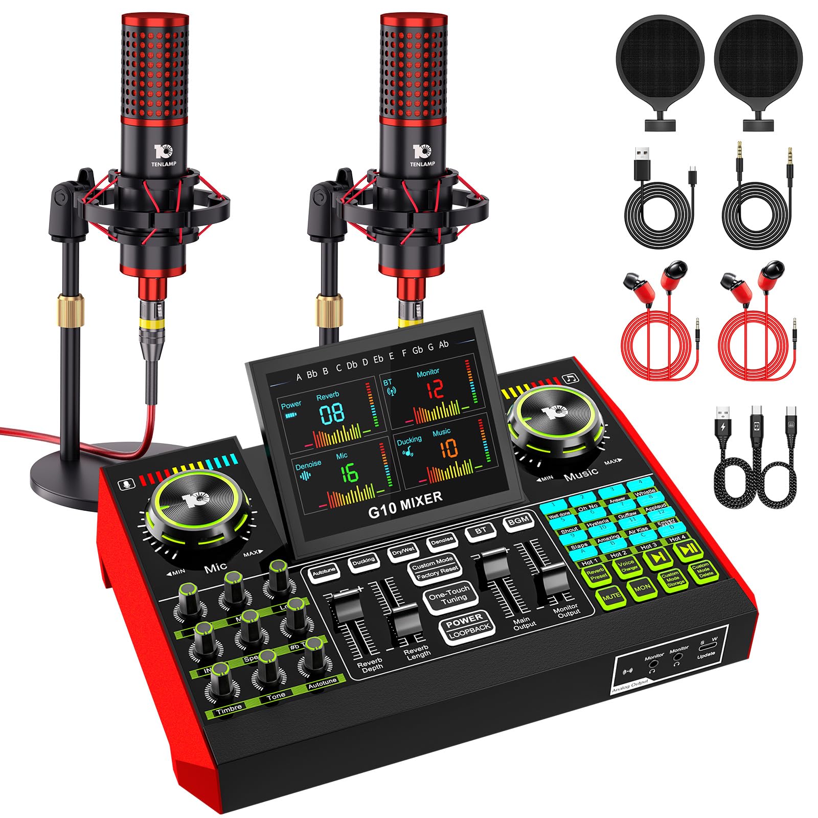 G10 Podcast Mikrofon Set mit 2 Mikrofonen, Audio Interface | Podcast Equipment Bundle mit G10 Audio Interface, Dual-Mikrofon Setup & DSP Rauschunterdrückung für Podcasts und Streaming