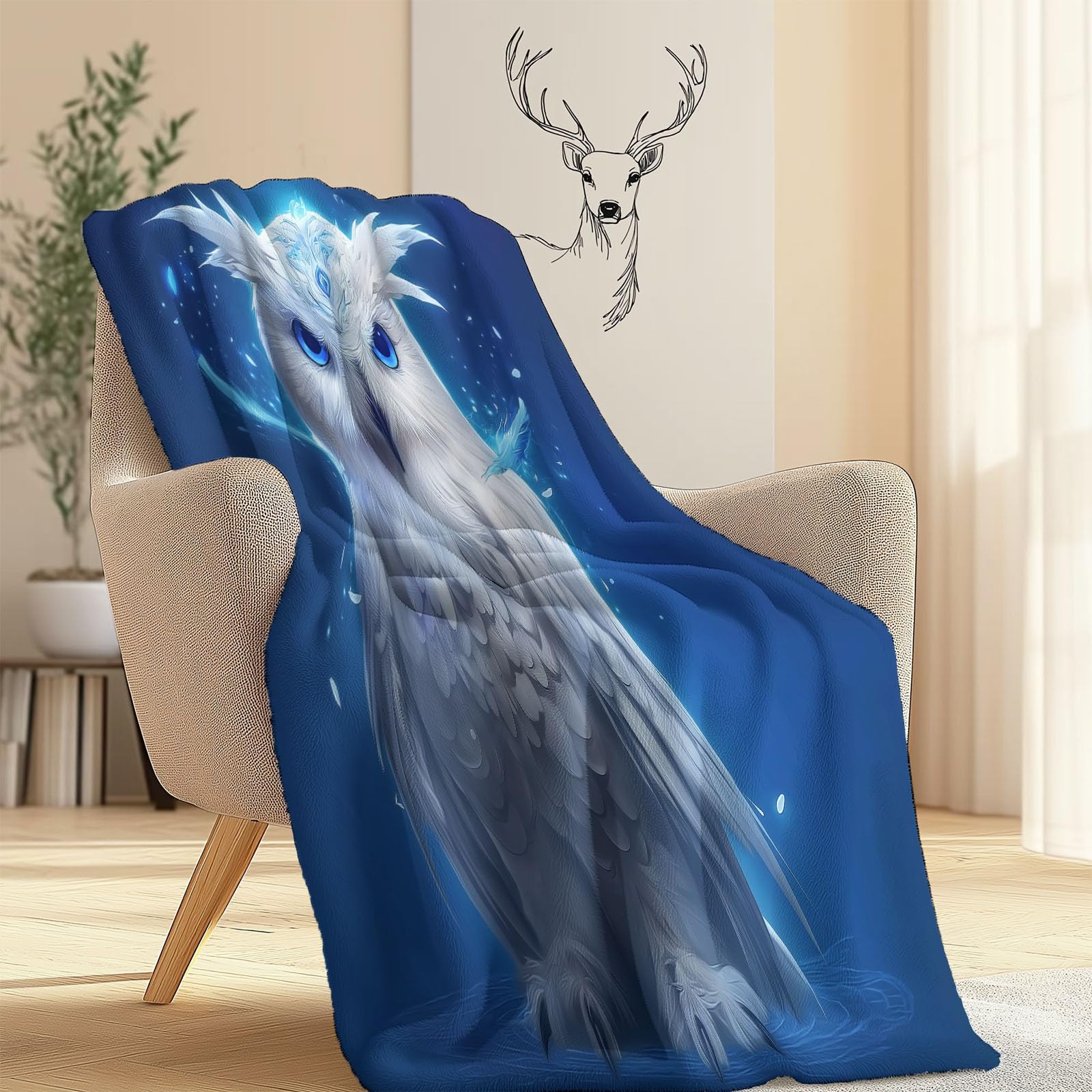 Miękki i przytulny flanelowy koc polarowy 150 x 200 cm - ciepły pluszowy koc podróżny z nadrukiem z motywem Sowa, dekoracyjna narzuta na sofę i łóżko podróżne
