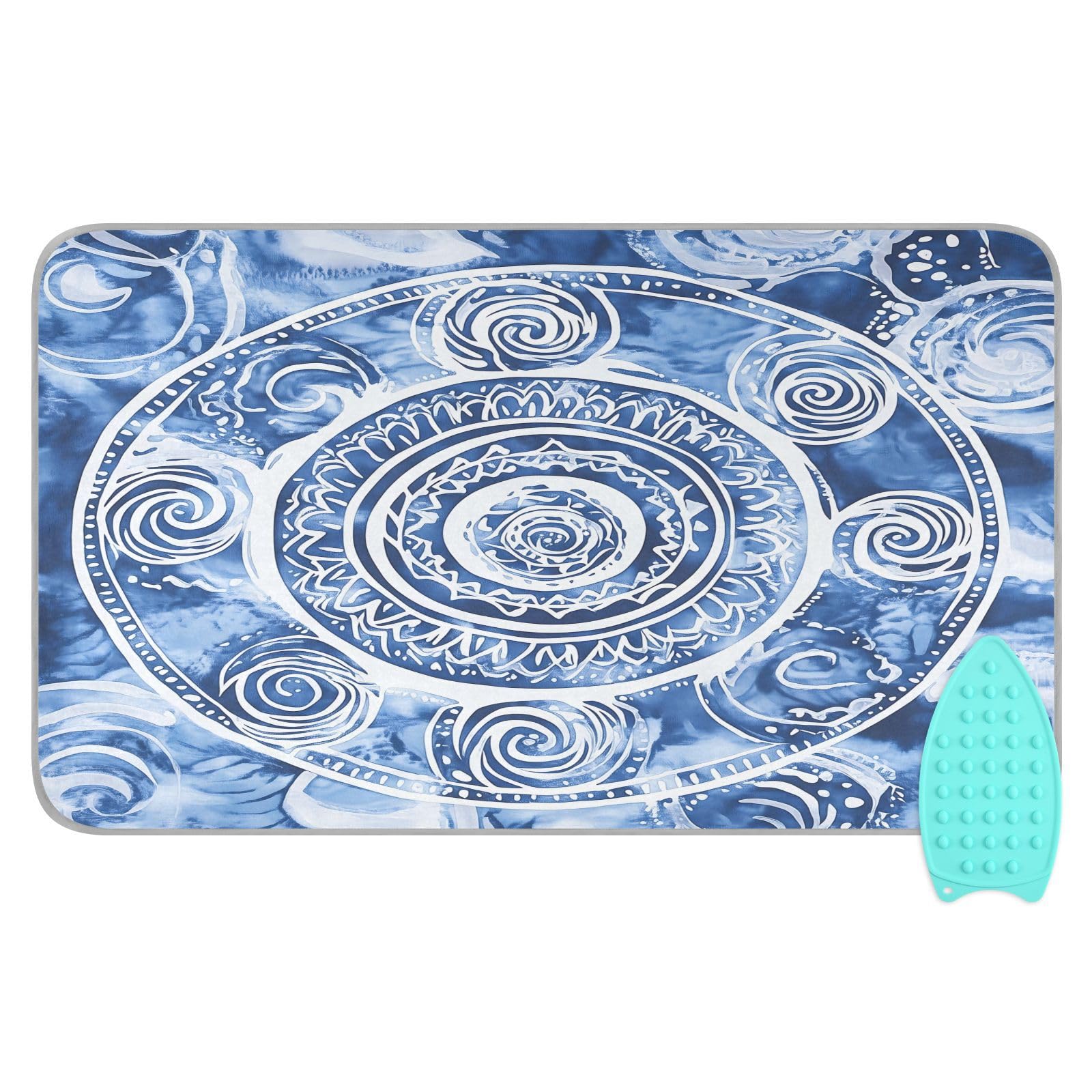 pnyoin Portable Ironing Mat Retro Classic Blue Travel Ironing Pad with Silicone Iron Rest for Steam Pressing on Tabletop or Bed Heat Resistant Portable Quilting & Travel Blanket