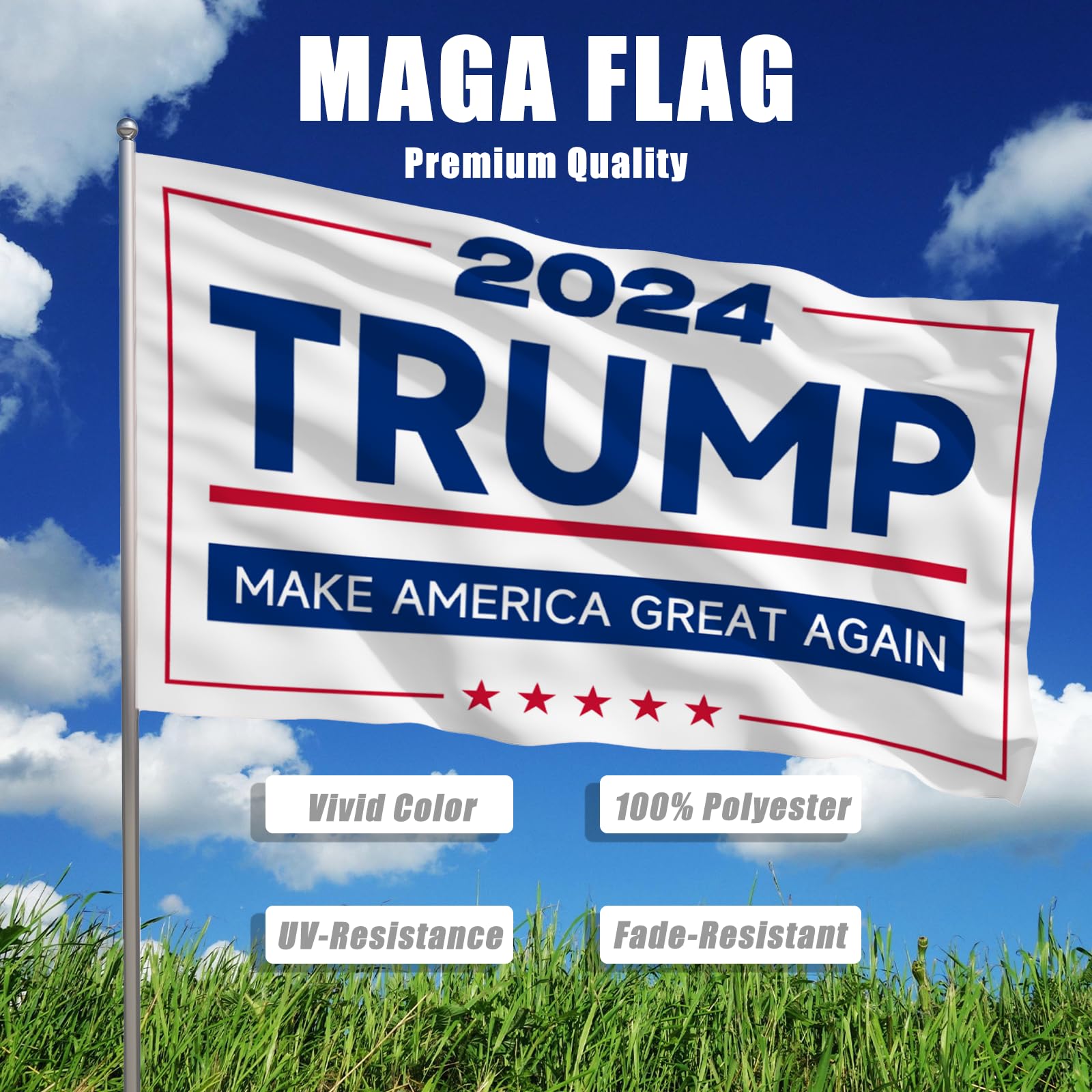 Trump 2024 Make America Great Again! Rot Doppelseitig 100D 3x5 Gewebtes