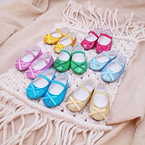 Miniatura 2 de Etistta 7 pares de zapatos de muñeca con purpurina para zapatos de muñeca de 18 pulgadas, muñecas americanas, zapatos de muñeca brillantes,