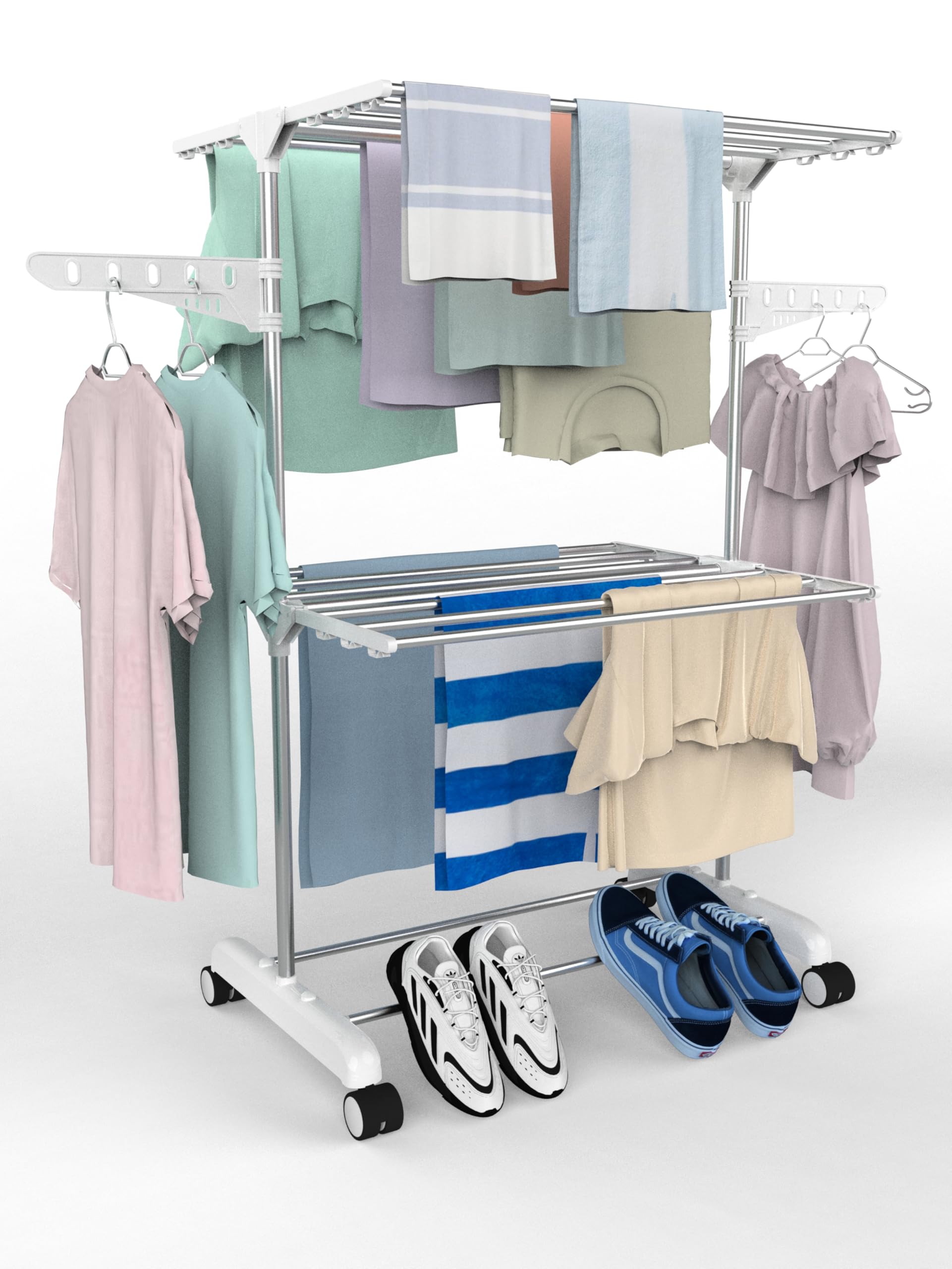 H Houseware Stainless Steel Single Pole 2 Layer Cloth Drying Stand for Balcony | Clothes Stand for Drying | Cloth Stand with Wheels(White) (B0DH53Q3VZ) Amazon Price History, Amazon Price Tracker