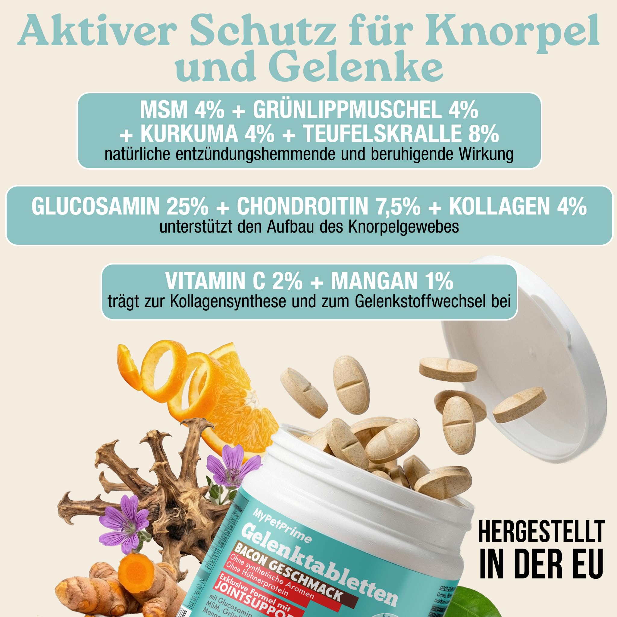 MyPetPrime Gelenke Hund 250 Tabletten | Gelenktabletten Hunde JointSupport
