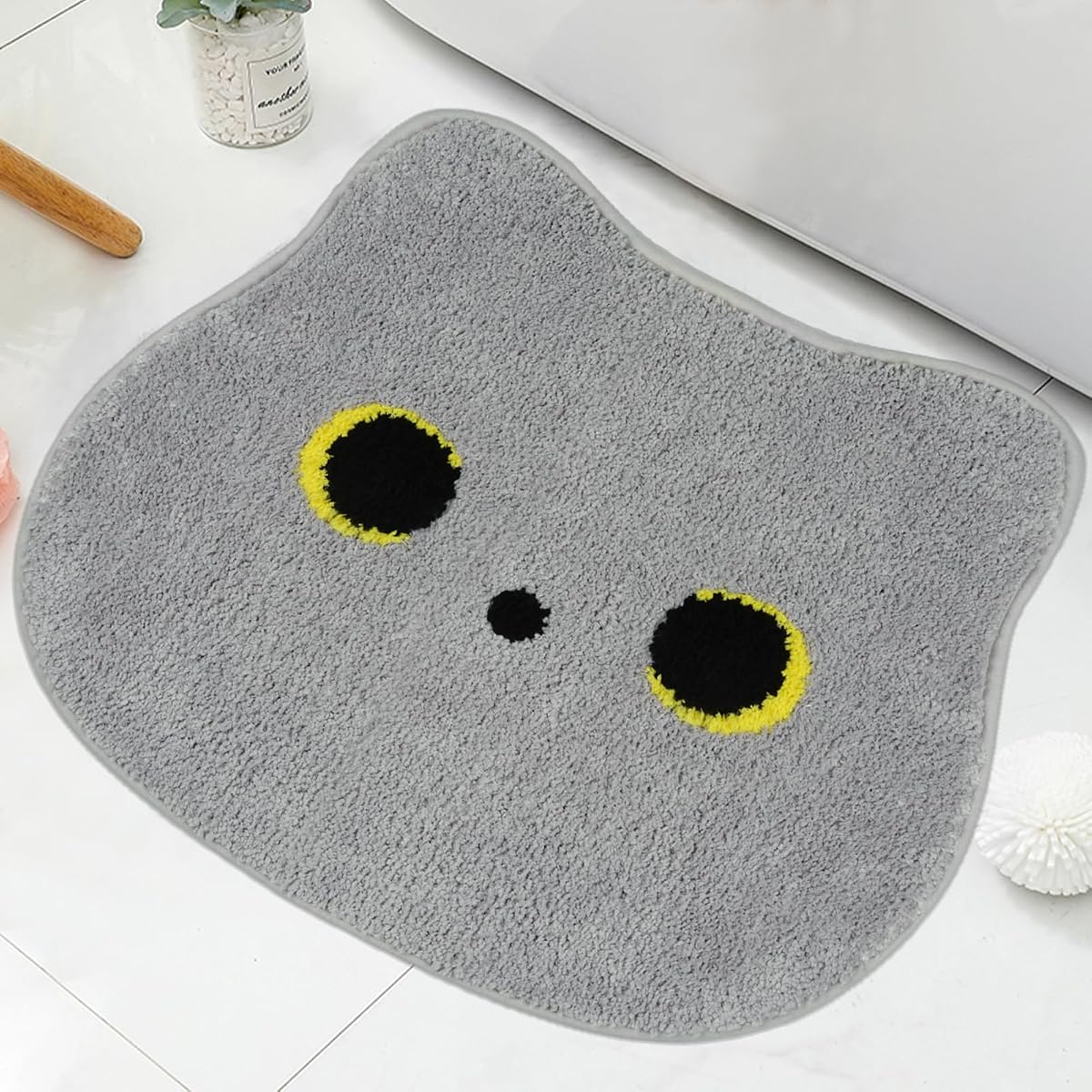 Alfombra de baño para gatos, linda alfombra de baño, alfombras de baño suaves y absorbentes, alfombras de baño antideslizantes, alfombras de baño para baño, sala de estar, dormitorio, cocina (gato gris, 20 * 22 pulgadas), LYDD1104