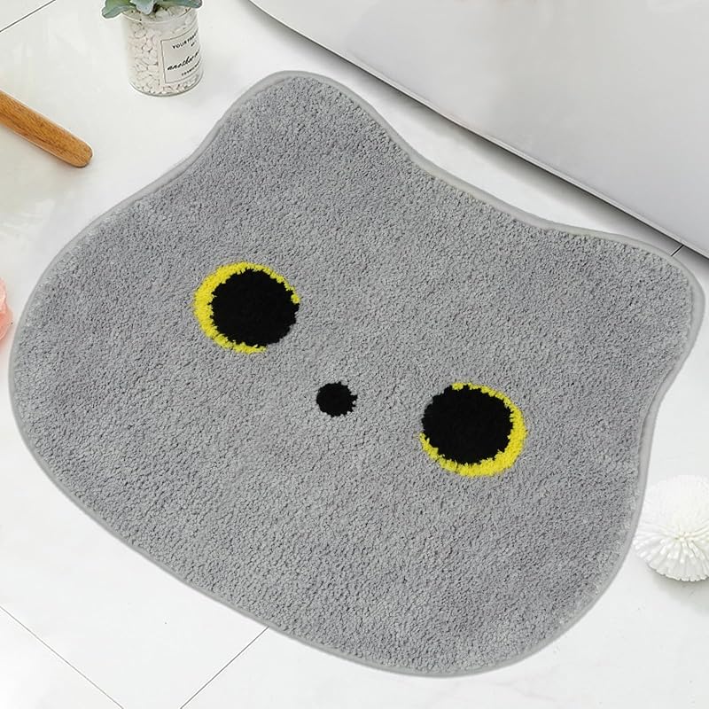 Alfombra de baño para gatos, linda alfombra de baño, alfombras de baño suaves y absorbentes, alfombras de baño antideslizantes, alfombras de baño para baño, sala de estar, dormitorio, cocina (gato gris, 20 * 22 pulgadas), LYDD1104