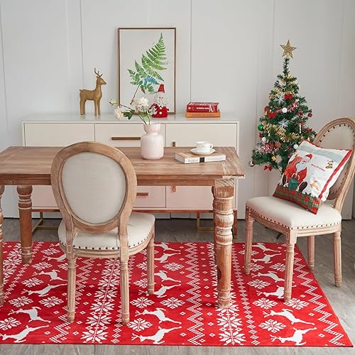 Miniatura 4 de Alfombra de Navidad para sala de estar, alfombra de área de Navidad de 5 x 7 pies con parte trasera antideslizante, resistente a las manchas,
