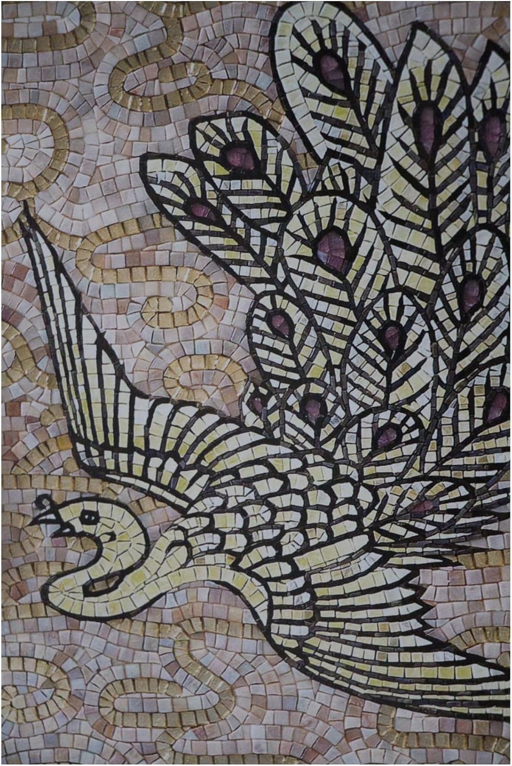 Handmade Golden Peacock Marble Mosaic Wall Art, Peacock Tile Mosaic Artwork, Hand-Cut Natural Stone Bird Wall Décor
