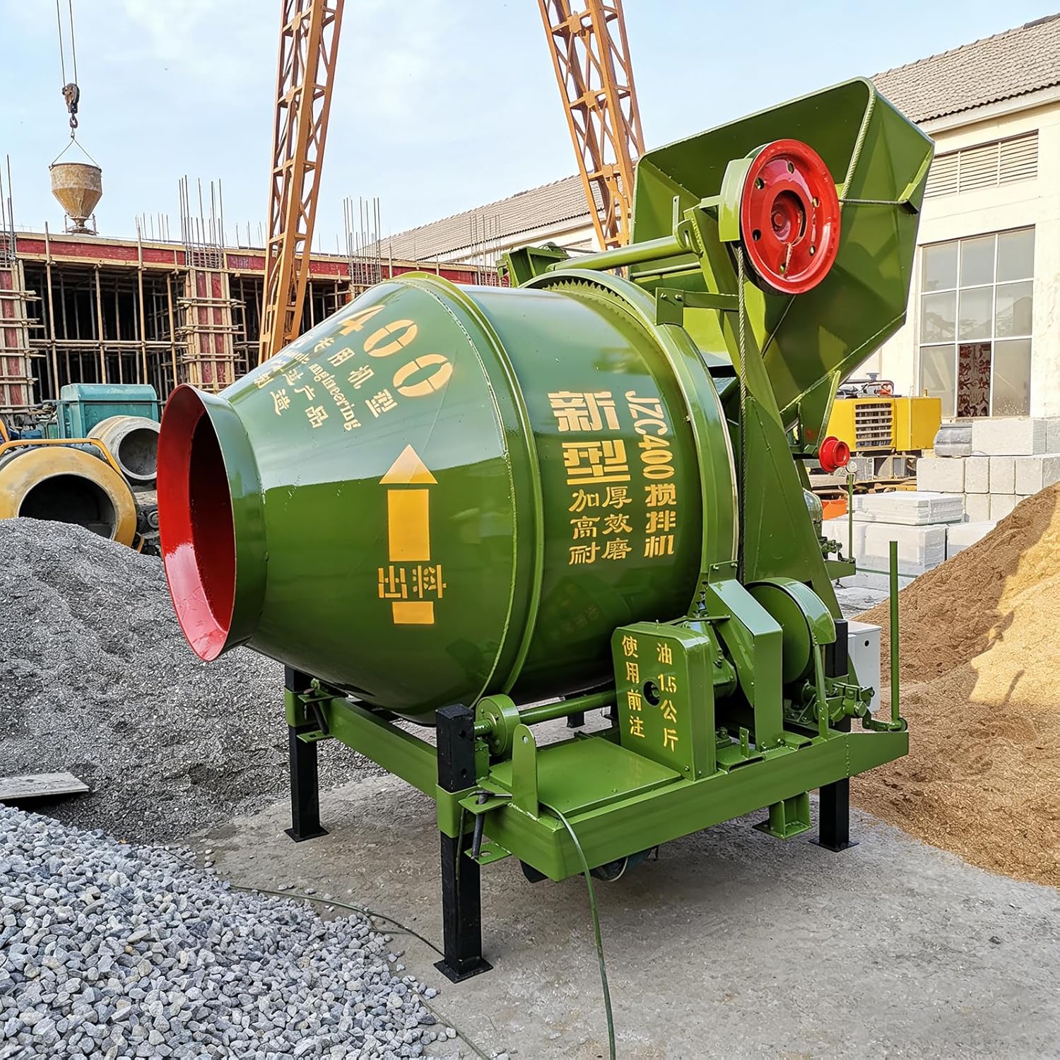 Portable Concrete Mixer Electric Cement Mixer with Reinforced Drum and Safety Protection, Mini Concrete Mixer Machine for DIY Projects, Garden Construction and Fence Installation