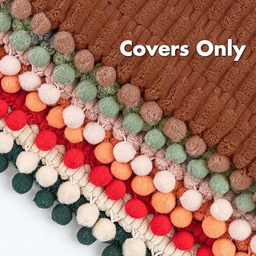 Miniatura 6 de MIULEE Juego de 2 fundas de almohada decorativas de pana oxidada, paquete de 2 fundas de almohada suaves con pompones, estilo bohemio, a rayas,