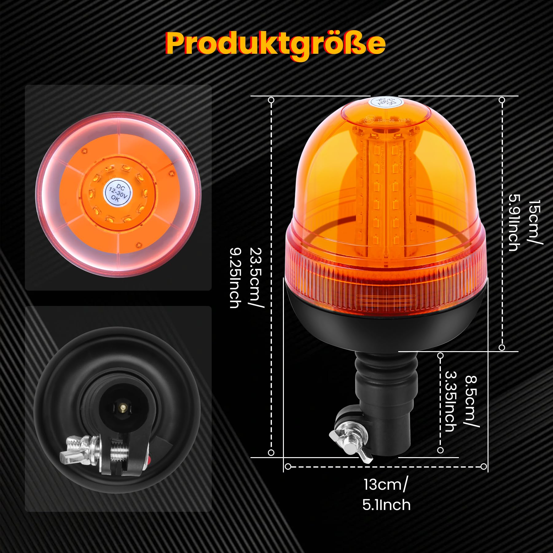 2PCS Amber Rundumleuchte - 2X60LED Warnleuchten mit 3 Blitzmustern, 12V/24V Blinkleuchte Rotating Beacon für landwirtschaftliche Maschinen, Nutzfahrzeuge, Schulbusse, Traktoren, Bagger, LKW
