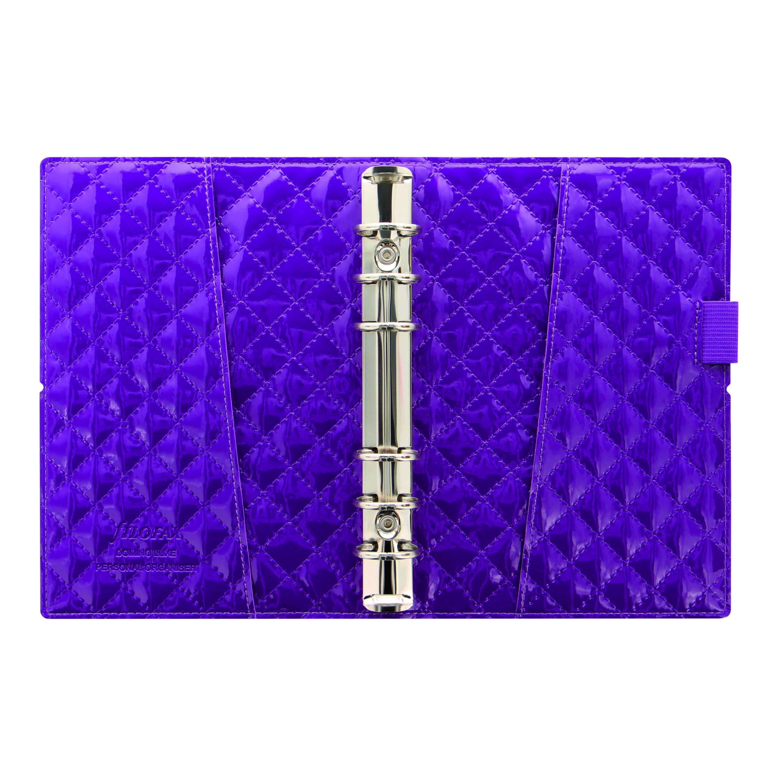 Filofax Domino Luxe Organizer, persönliche Größe, lila - Hochglanz, Steppeffekt, Pariser inspiriert, Sechs Ringe, Wochenansicht, Kalender, Terminplaner, mehrsprachig, 2025 (C027989-25)