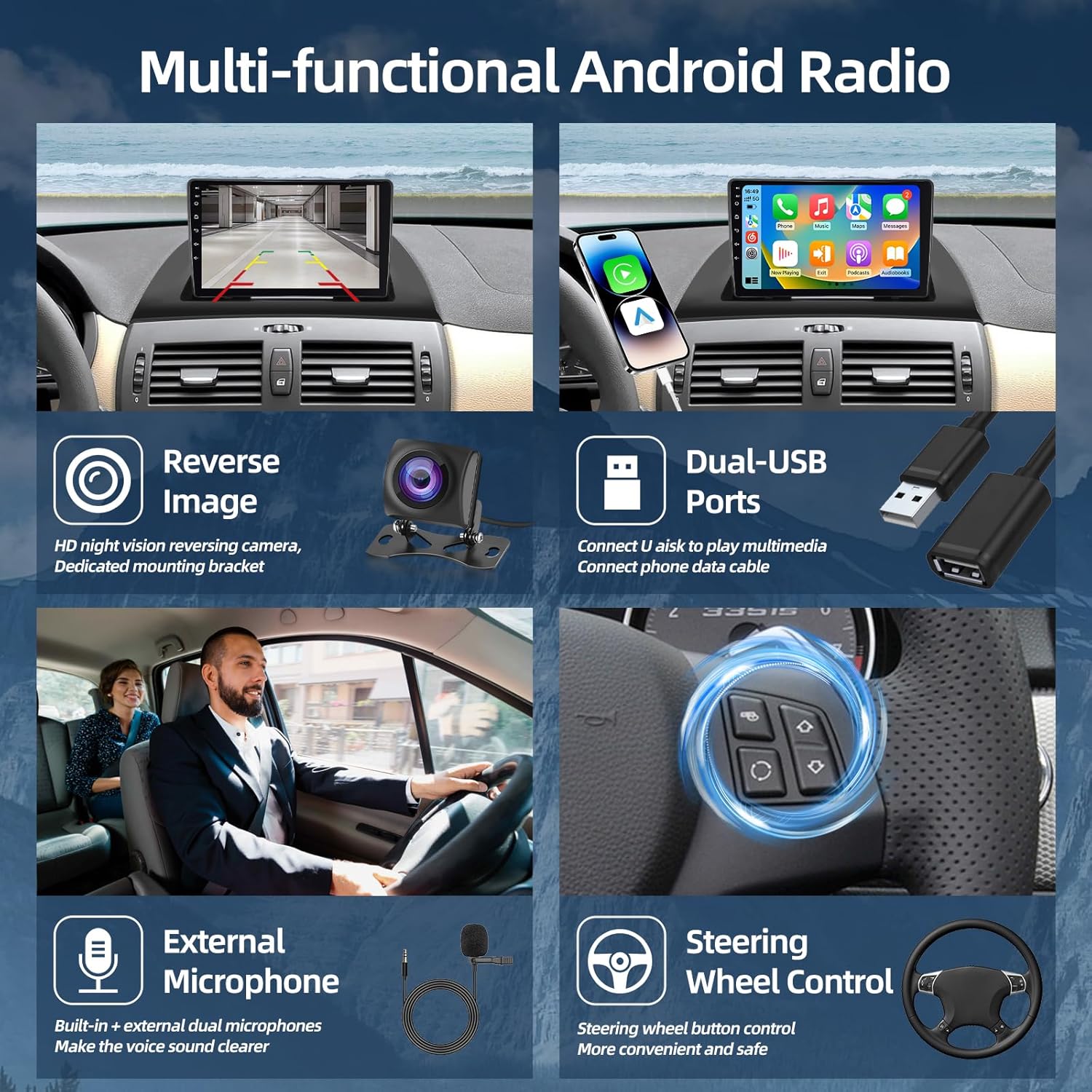 4+64G Car Radio for BMW X3 E83 2004 2005-2012 - Wireless Carplay & Android Auto - 9 Inch Touchscreen Radio with 32 EQ DSP, WiFi, GPS, Split Screen + AHD Rear View Camera