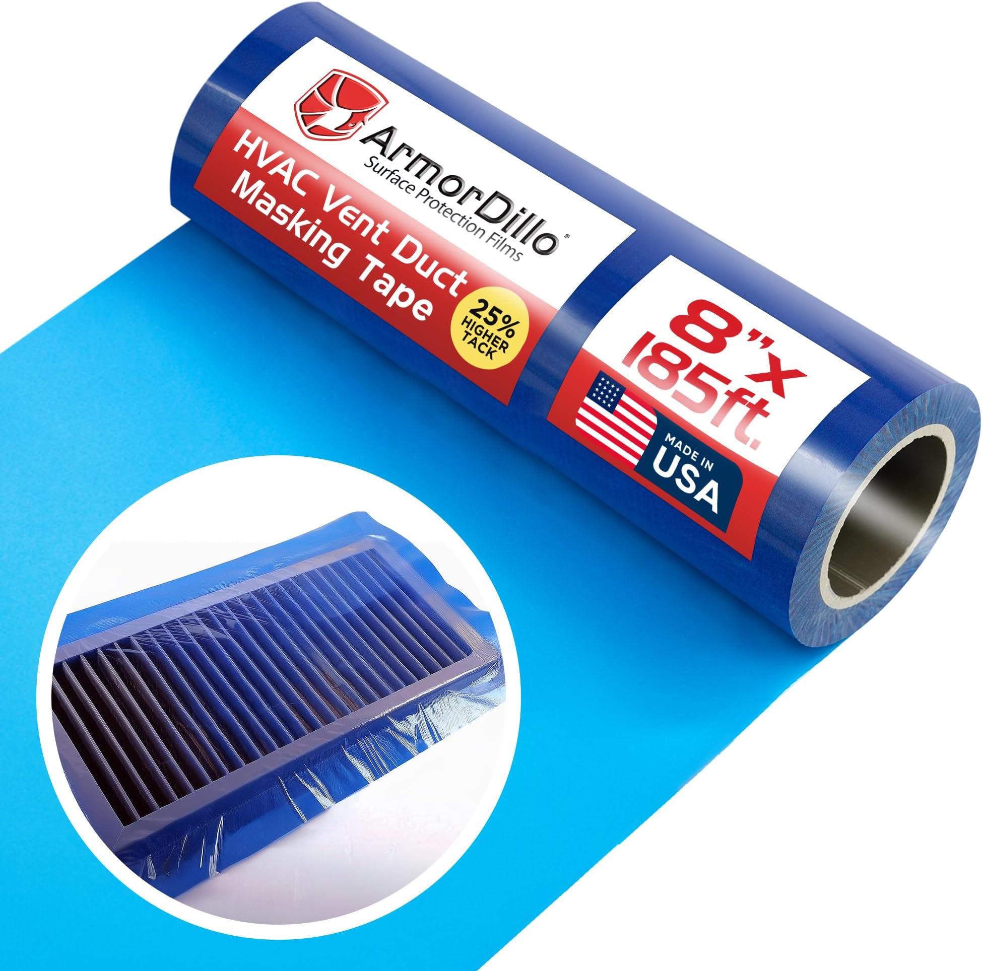 ArmorDillo High-Tack Adhesive HVAC Vent Sealing and Masking Tape. 25% HigherTack Vent Film 8” x 185