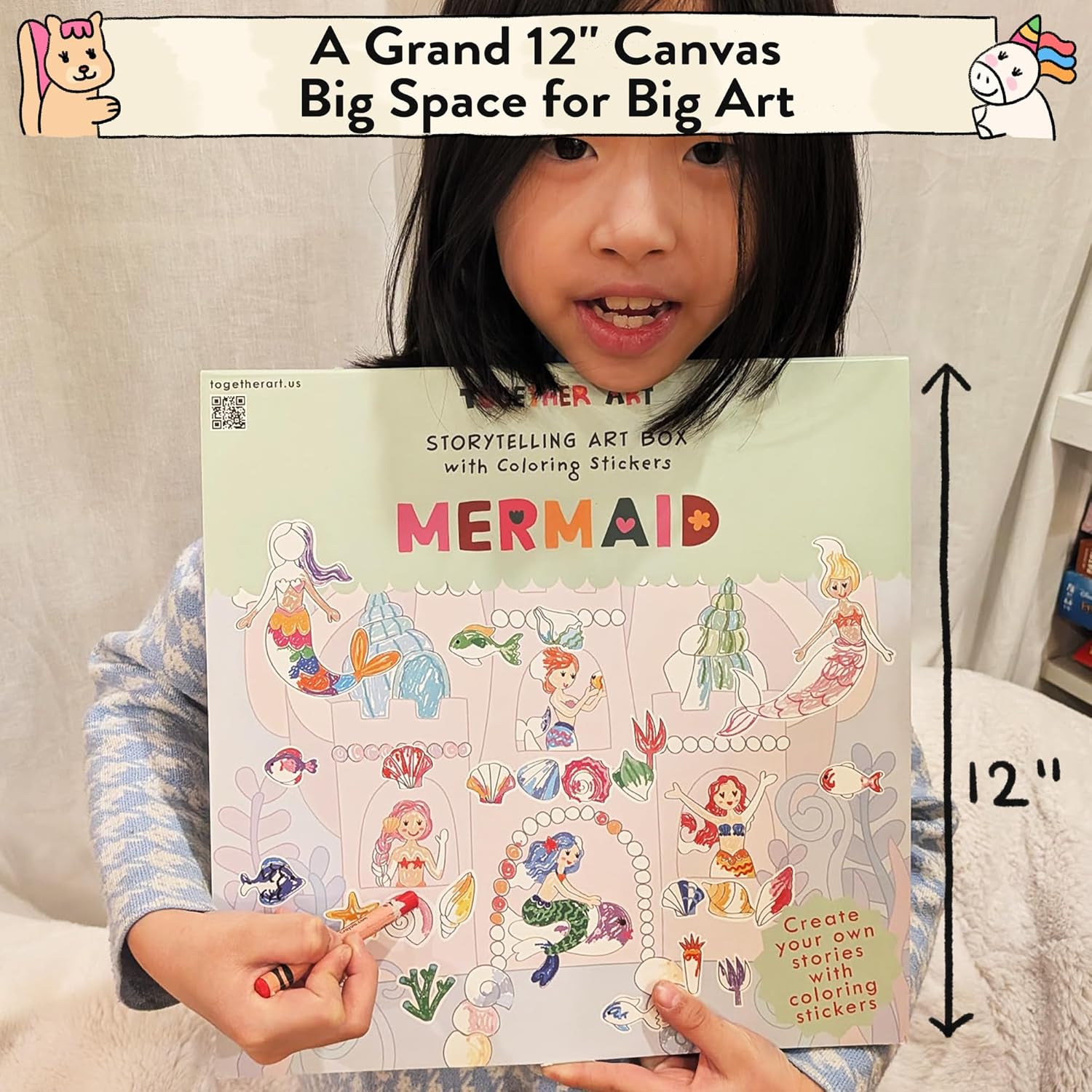 Together Art Mermaid Color Your Own Storytelling Sticker Kit – Coloring Your Own Stickers & DIY Storytelling Sticker Set for Kids 4-10 – Hand-Drawn Undersea Scenes – Designed & Assembled in USA