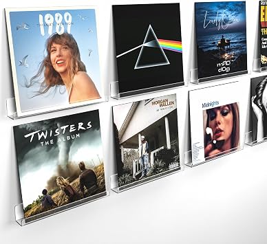 Laurensory Vinyl Record Shelf Wall Mount Shelves, 12 inch Clear Acrylic Vinyl Record Holder Display, Floating Shelves for Wall Decor, Magazine Rack, Kids Bookshelf, for Bedroom, Living Room