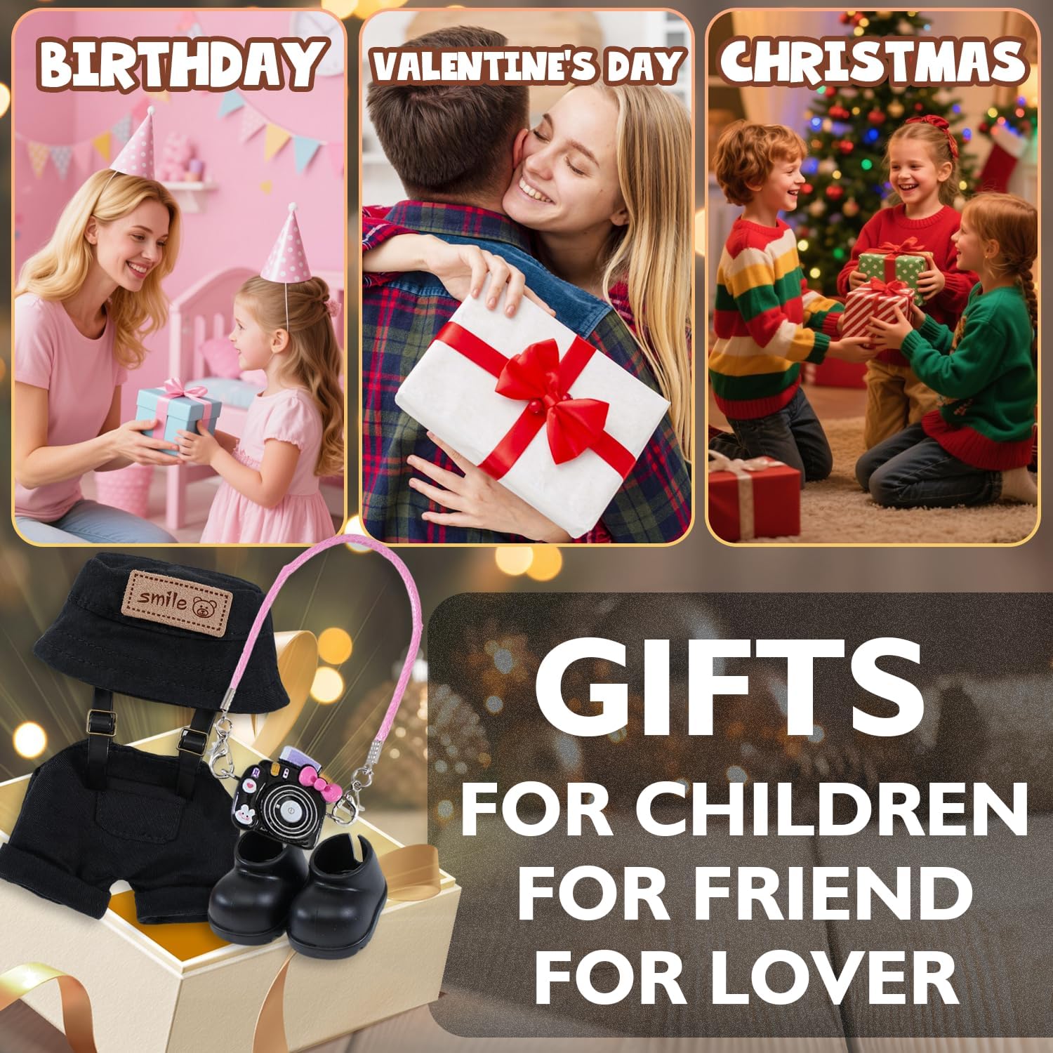 5 Piece Cute Doll Clothes 17 cm Outfit Blind Mystery Accessories Mini Stuff Dress Overalls Hoodie Pajamas Black